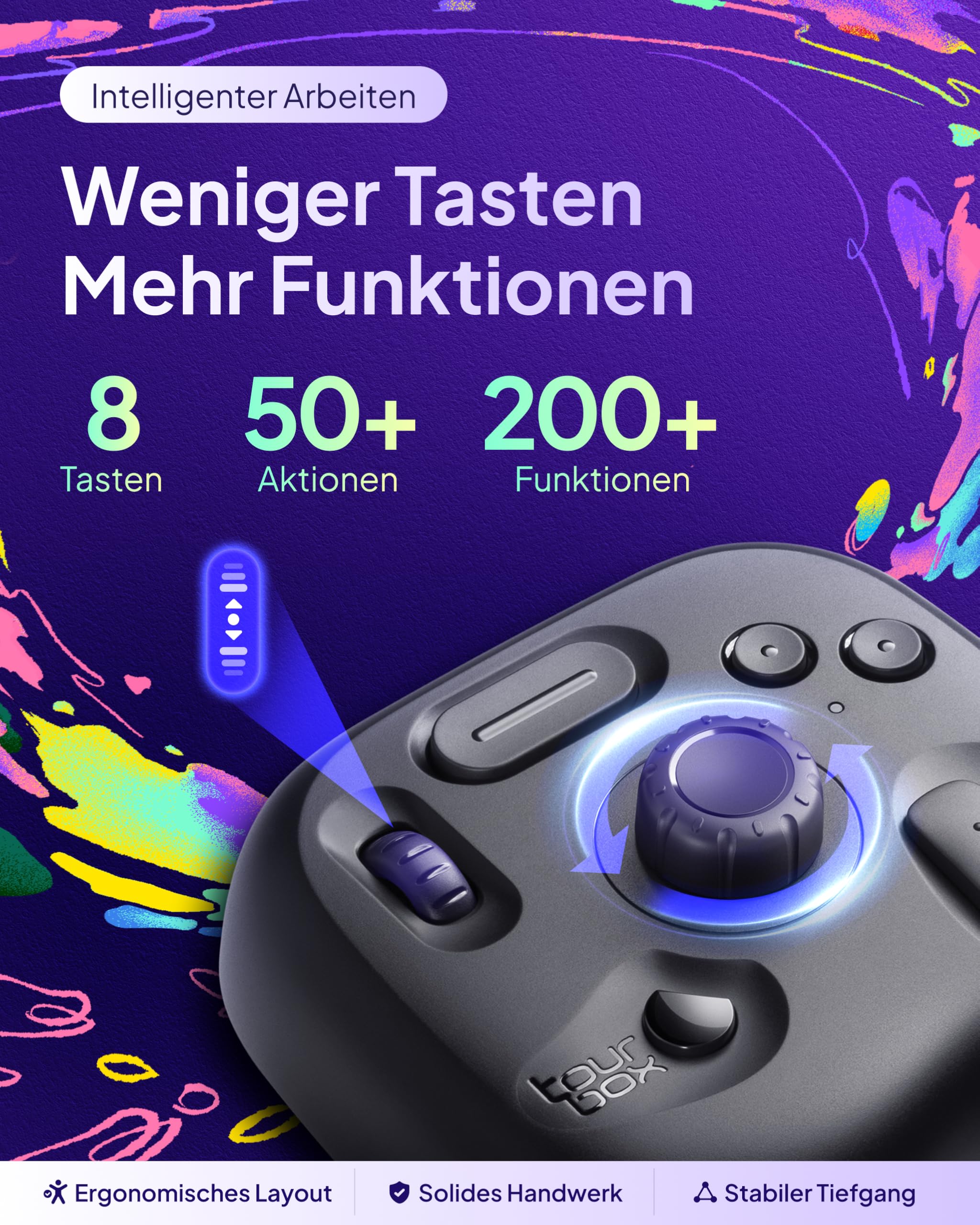 TOUR BOX Lite Bluetooth, Kompakte Bearbeitungstastatur Makro-Controller mit anpassbarer Software für Digitale Künstler, Fotografen, Editoren, Content Creator – Effizienz in Farbe (Schwarz)