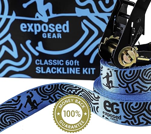 Miniatura 3 de EG Exposed Gear Slackline Kit con protectores de árbol trinquete de alta calidad  cubierta folleto de instrucciones de instalación y bolsa de