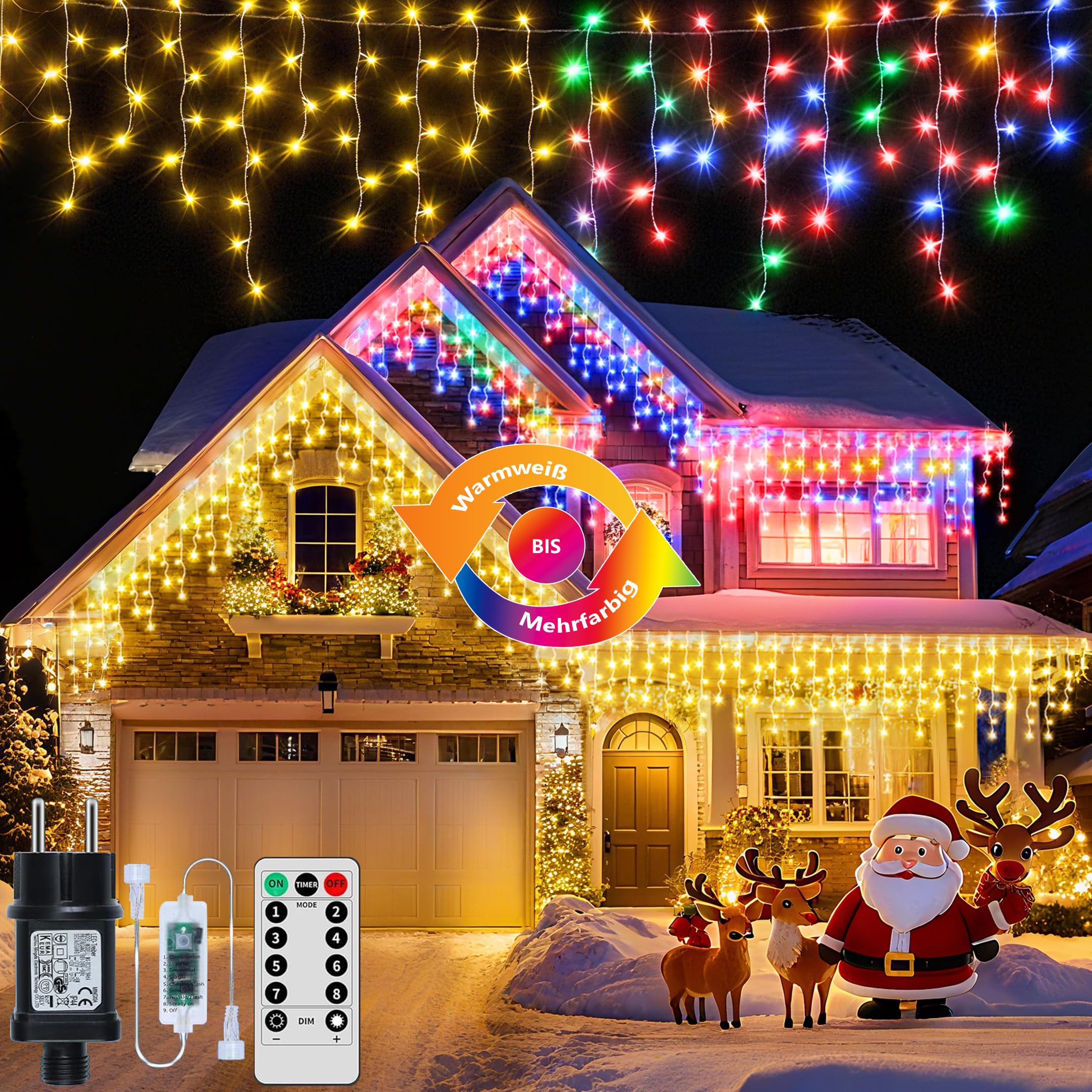 800LED Eisregen Lichterkette, 25+5M Erweiterbar Weihnachtsbeleuchtung Lichtervorhang mit IP65 Wasserdicht, 8 Modi Stecker, Timer, Memory-Funktion für Innen Außen Weihnachten Deko Dach Balkon