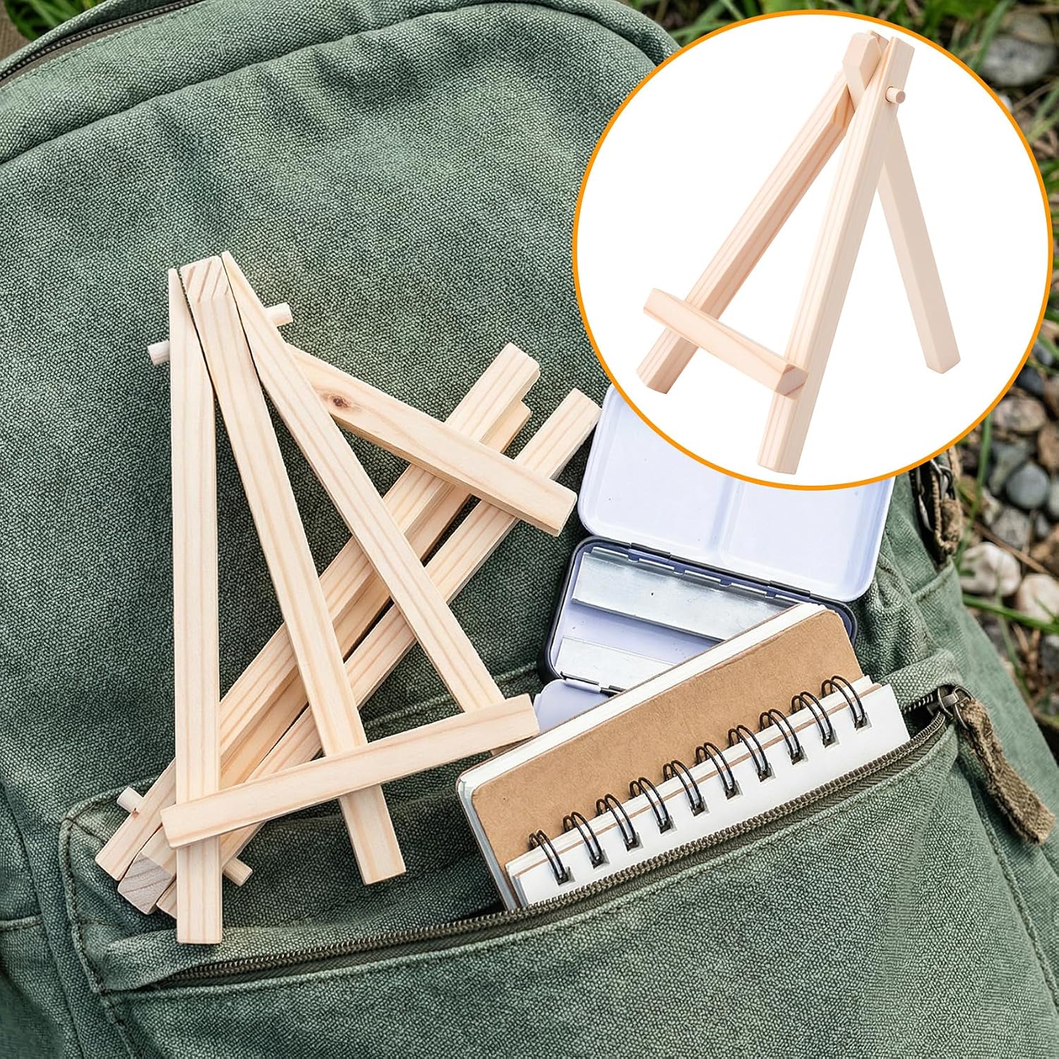 2 Pcs 5 Inch Mini Wood Display Easel Stand, Natural Wooden Tabletop Holders for Display, Tripod Easel Stand for Small Canvases Postcards Pictures - Brown
