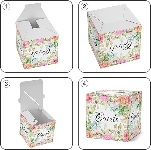 Miniatura 3 de AWSICE Caja de tarjetas florales rosadas 1 juego de caja de recepción de tarjetas para regalo sobre dinero Boda nupcial baby shower, cumpleaños,