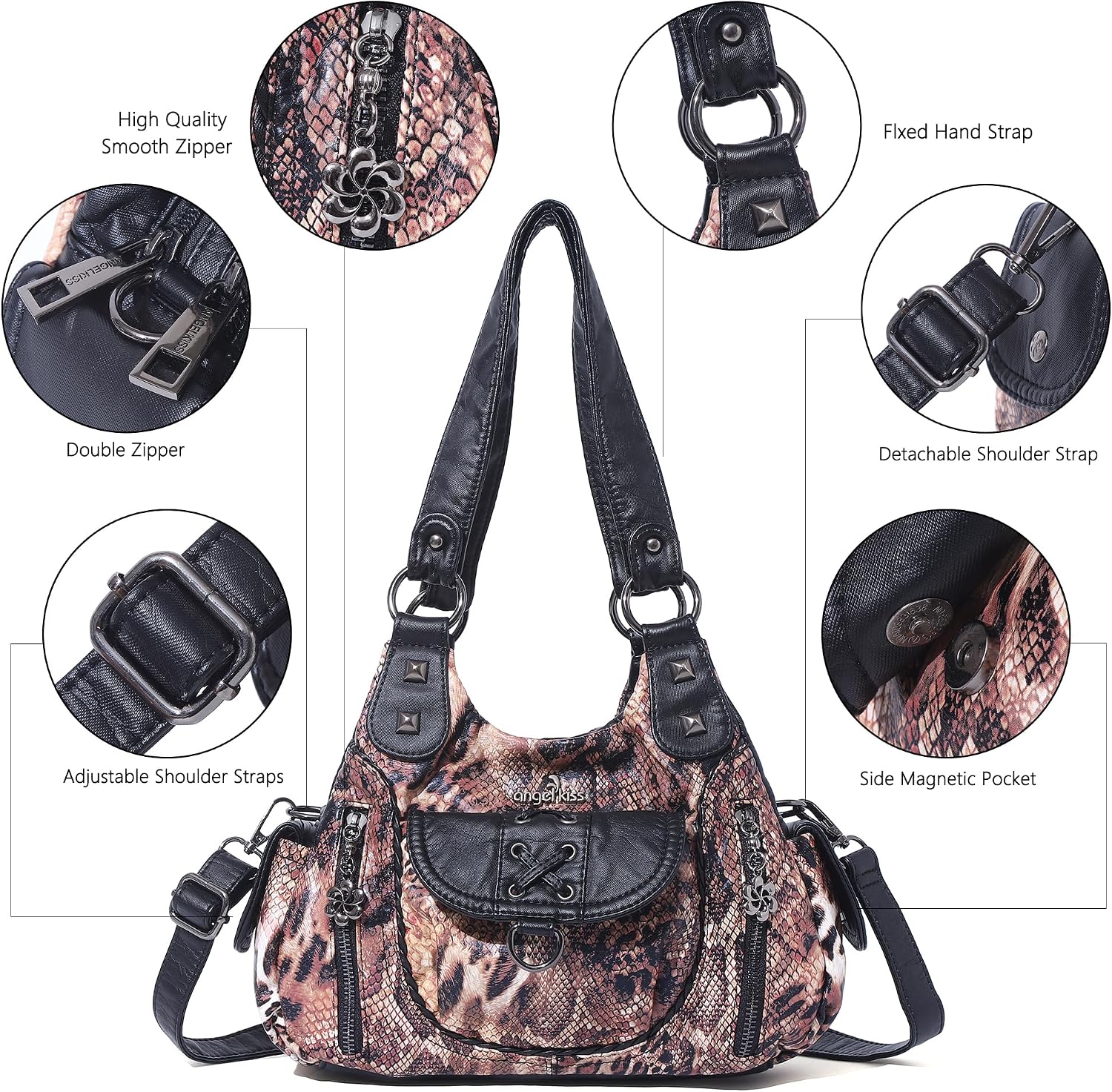Angel Kiss Small Purses for Women Hobo Shoulder Bags Y2K Vegan Leather Multi-Pocket Handbags Designer Crossbody Tote Bag