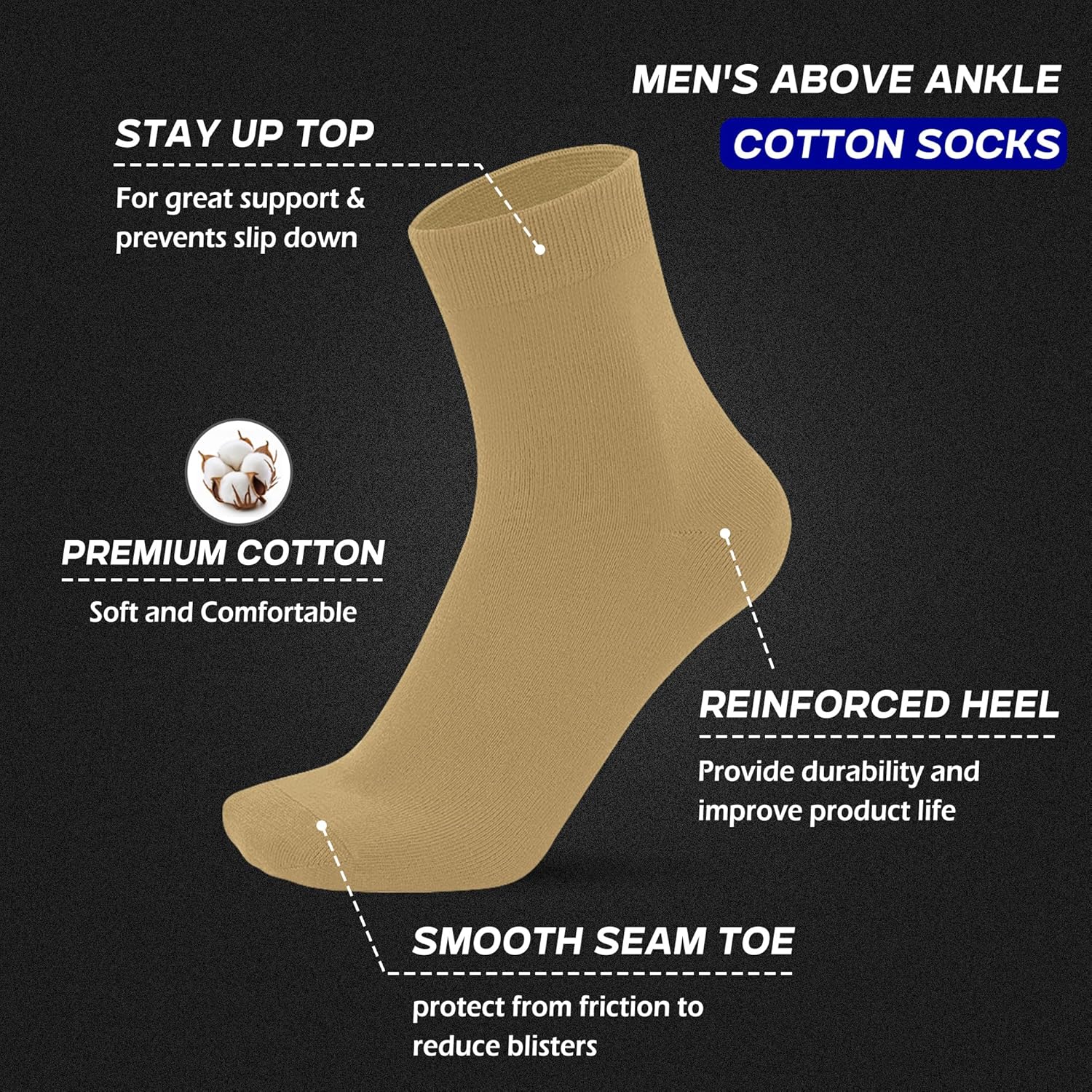 Sakusock Mens Above Ankle Thin Cotton Quarter Crew Socks Classic Lightweight Moisture Wicking Work Socks 5 Pairs - Image 4