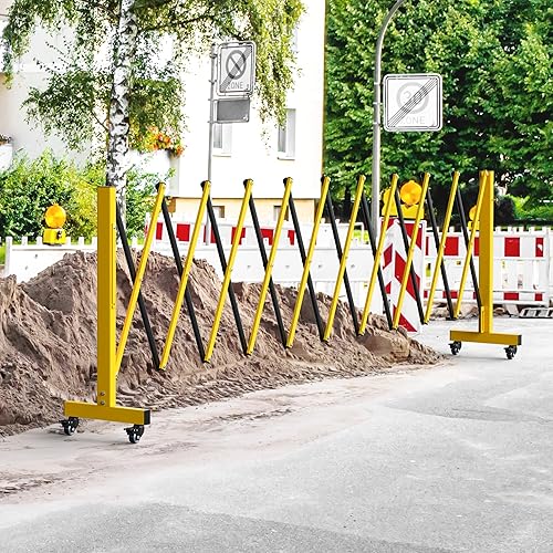 Miniatura 8 de YITAHOME Barricada extensible de metal, puerta de seguridad plegable de 11 pies, puerta de entrada retráctil con bolardo, barricada de seguridad