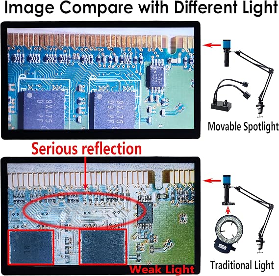 Spotlight Microscope Light Source, USB Desk Mini LED Dual Gooseneck Lights Illuminator for Stereo Microscope Camera Industrial Video Zoom C Mount Lens for Repair Soldering PCB Lab