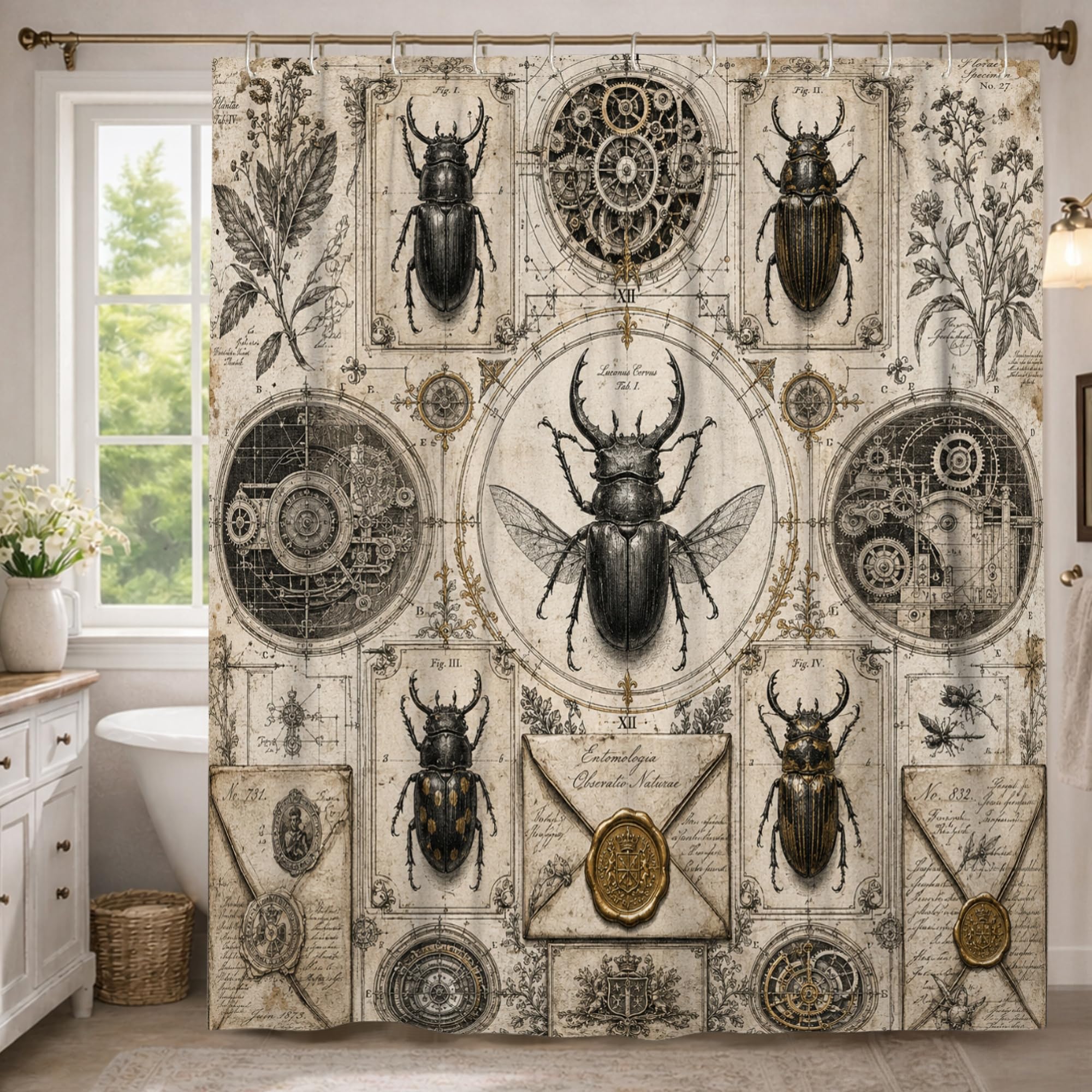 Rideau de douche extra long Beetle contre les éclaboussures de baignoire en appartement