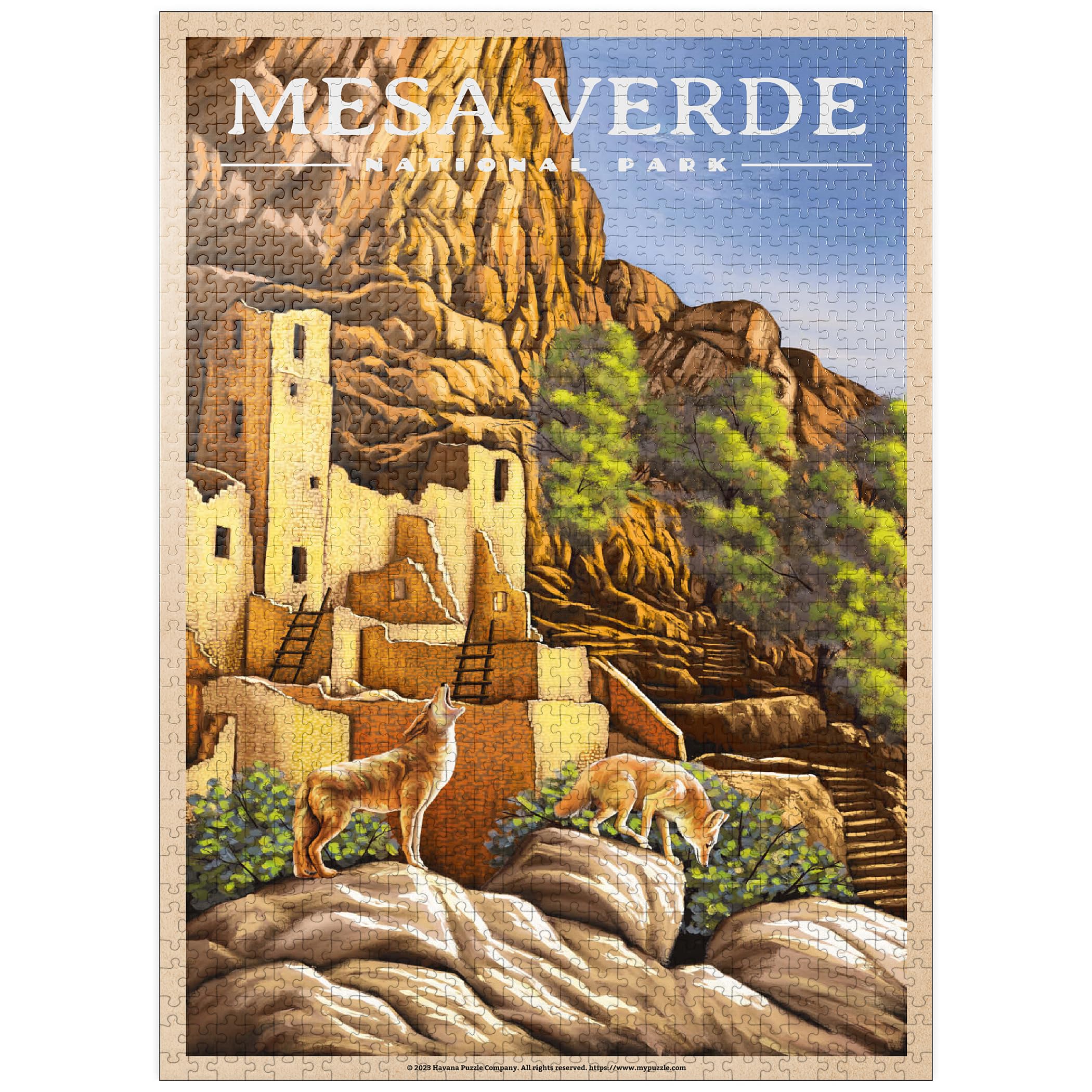 MyPuzzle Mesa Verde National Park - Sunrise at Cliff Palace, Vintage Travel Poster - Premium 1000 Piece Jigsaw Puzzle for Adults