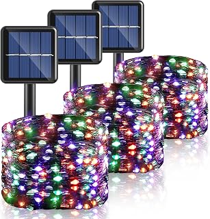 Hiboom 3 Pack Solar Halloween Decoration Lights, 39.4ft 100 LED Purple Orange and Green Outdoor Solar String Lights with 8 Modes, Waterproof Black Wire Fairy Lights for Halloween Party Patio DIY Decor