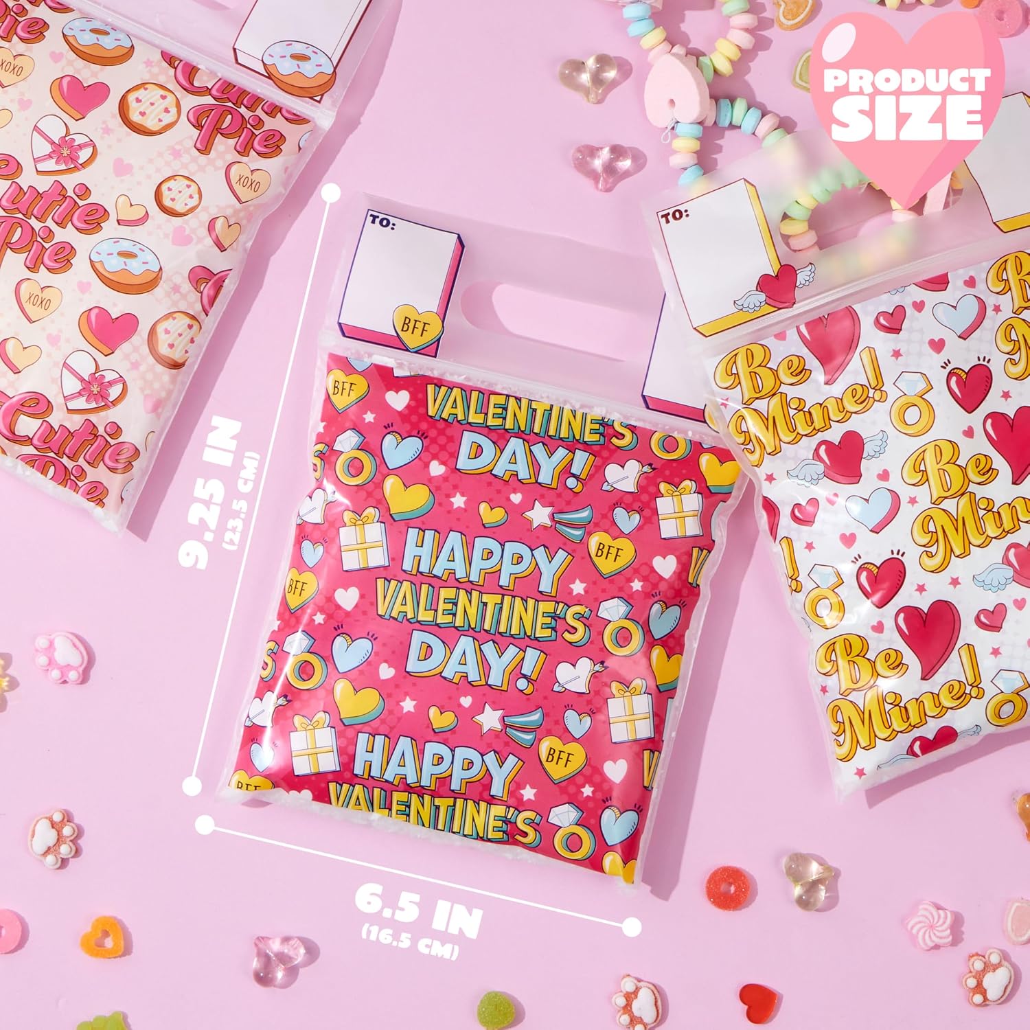 JOYIN 24PCS Valentine’s Day Sealing Gift Bags with Handles for Kids Party Favors, Classroom Exchange Prizes, Valentine’s Goodie Bags
