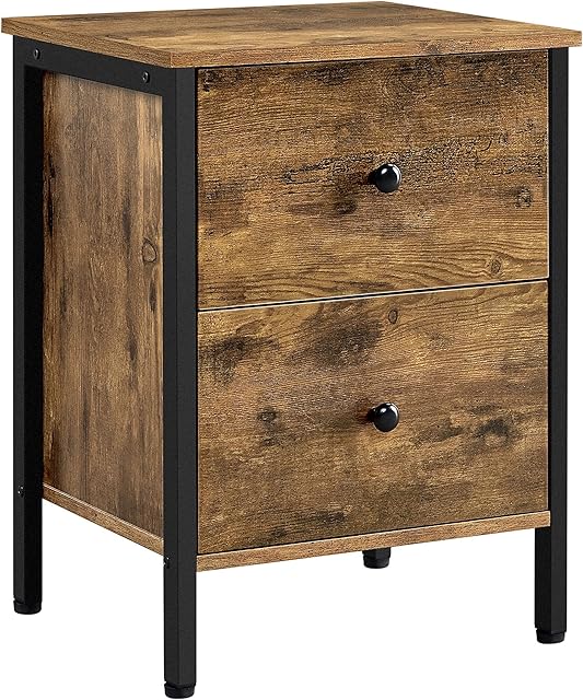 Yaheetech Bedside Table, Nightstand Cabinet, Sofa Side Table with 2 Storage Drawers, Industrial End Table for Living Room/Bedroom/Small Spaces, 40 x 45 x 61.5 cm, Rustic Brown