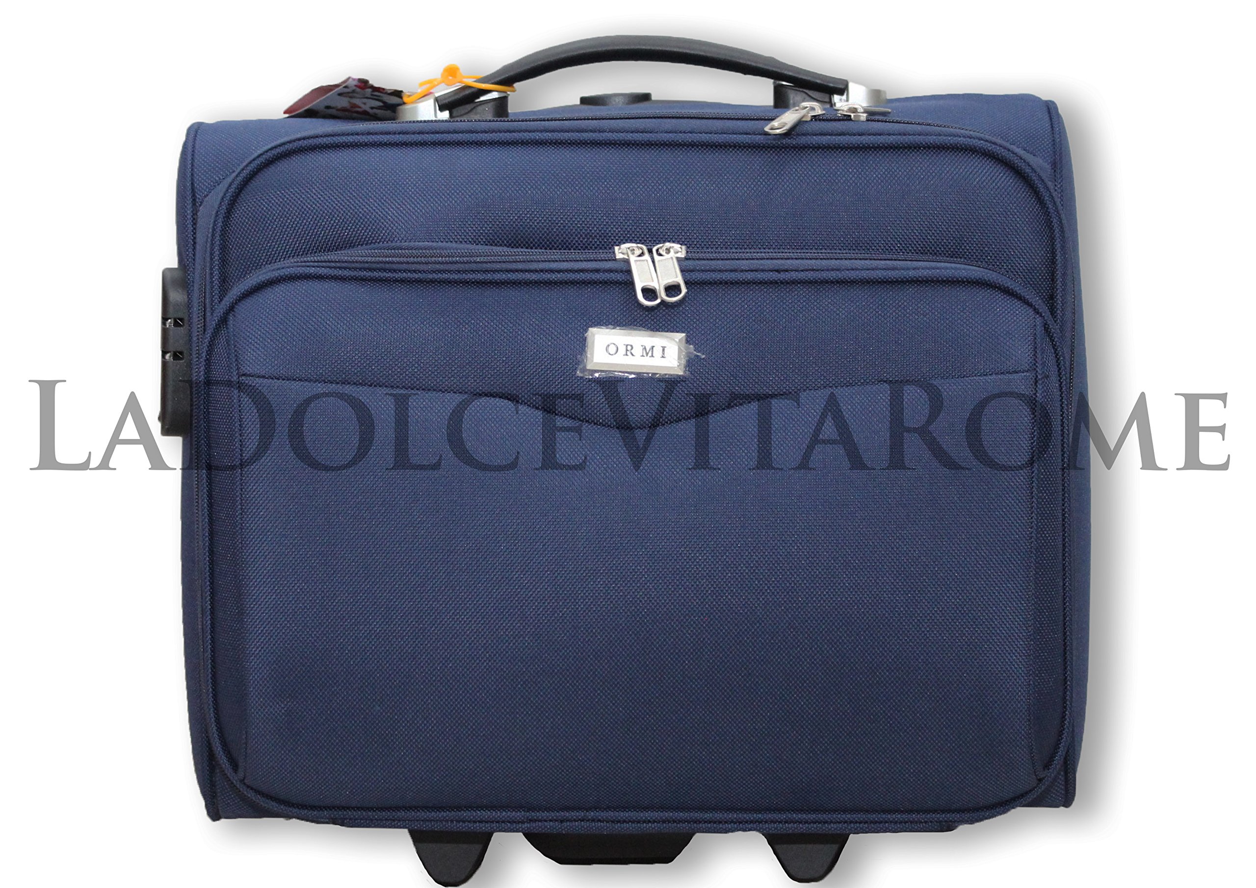 Valigia Piccola Pilota Business in Poliestere 42x25x35, 30 Litri 2 ruote, Con Tasca Pc, Bagaglio a Mano (Blu)