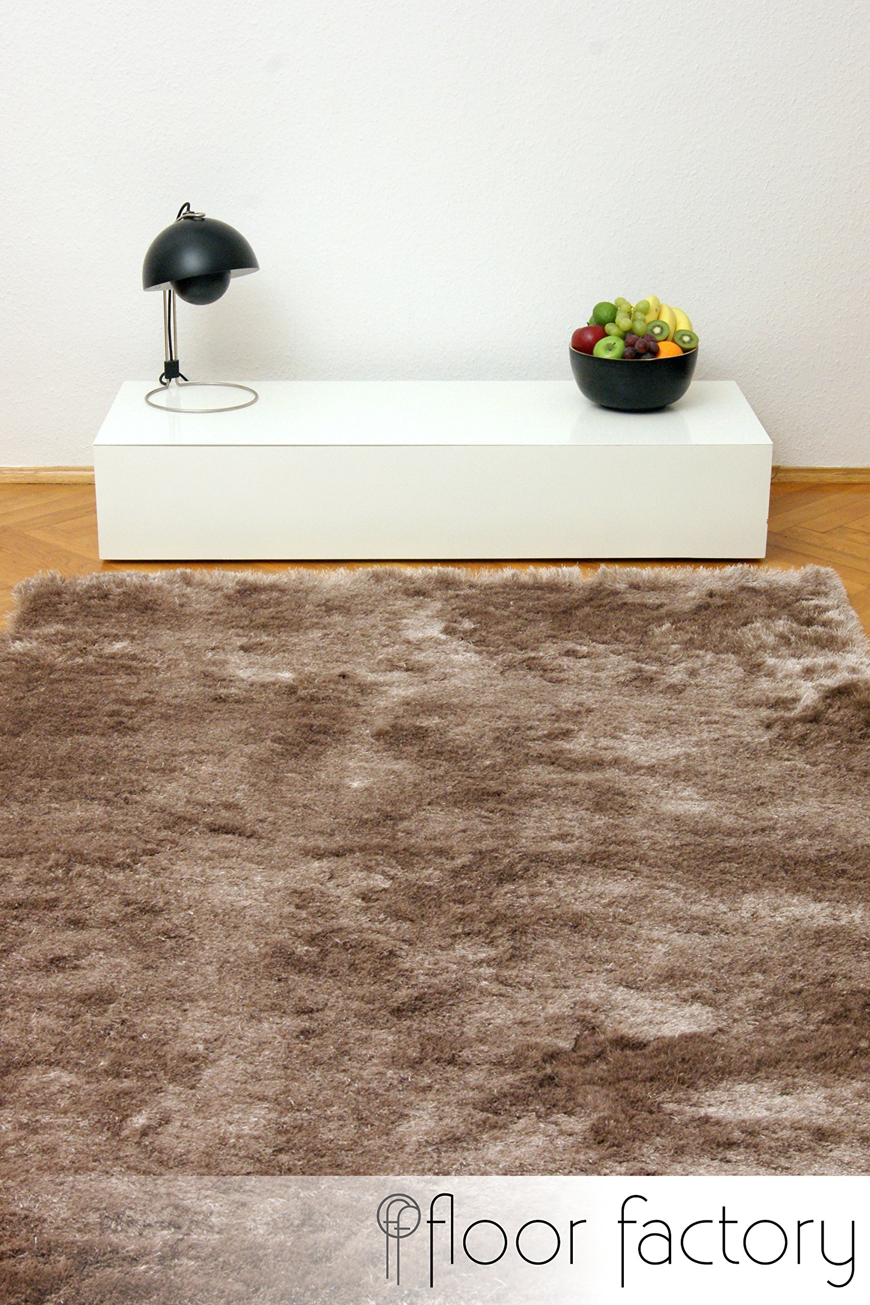 floor factory tappeto esclusivo moderno Satin marrone chiaro 120x170 cm tappeto shaggy pelo lungo