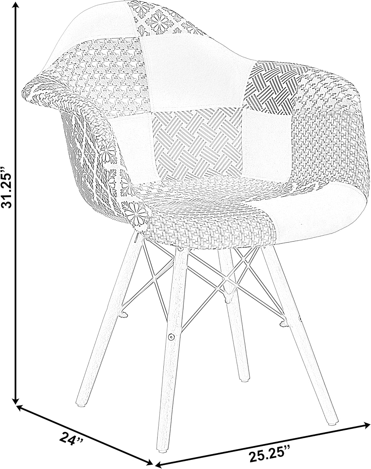 Mid-Century Modern Fabric Arm Chairs Set of 2, Barrel Accent Chairs for Living Room, Beech Wooden Legs, Black and White