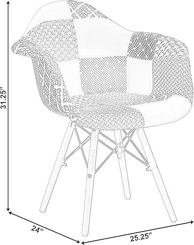 Miniatura 10 de Sillón de estilo moderno Mid-Century con forro de tela con patas de madera de haya, color blanco juego de 2