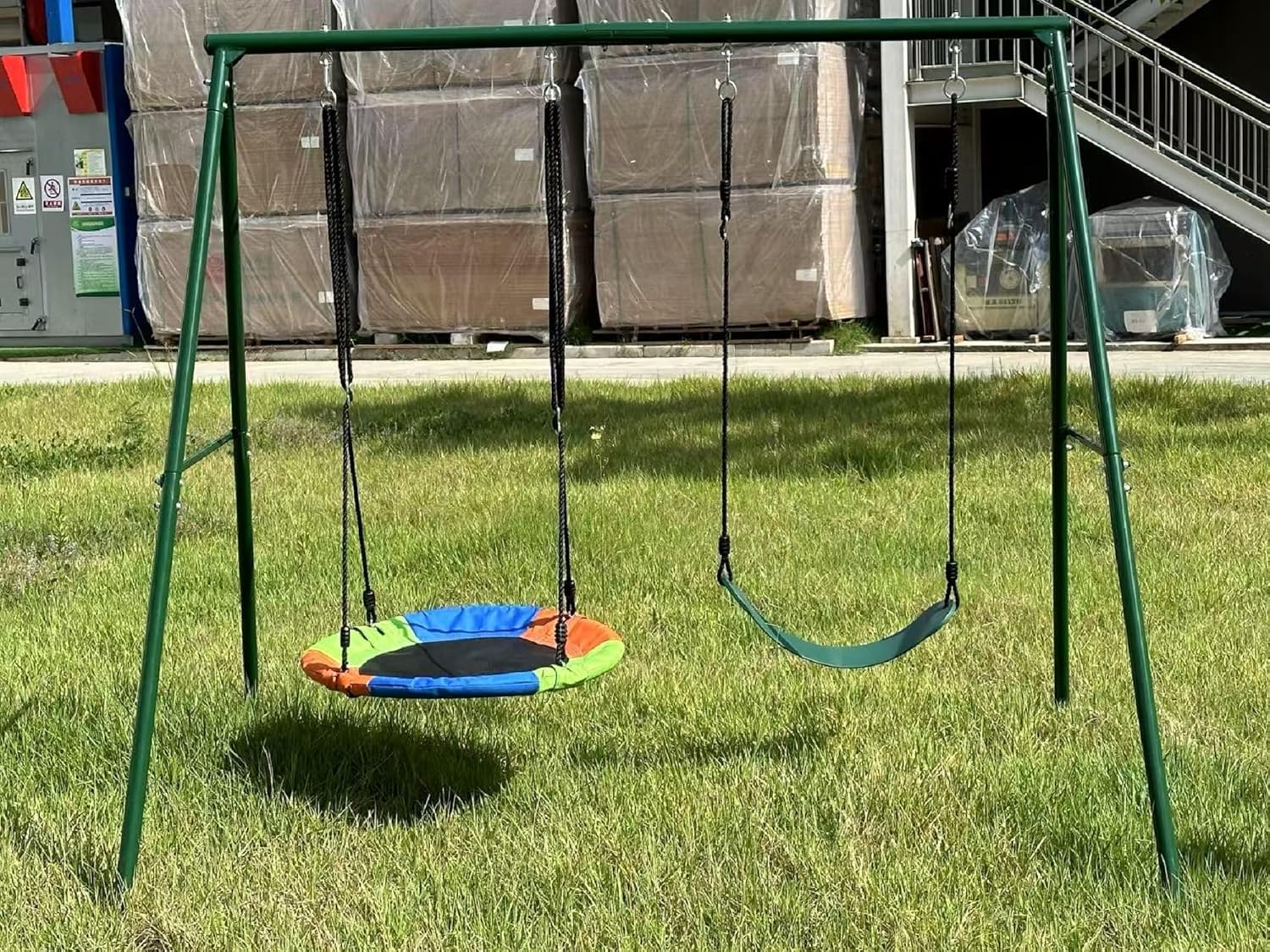 Swing Set Frame Rust Proof Outdoor Stand for Backyard Metal Hammock with Spacious Play Area Stable Durable Structure & Weather Durable Material Ideal for Nurseries Homes Parks