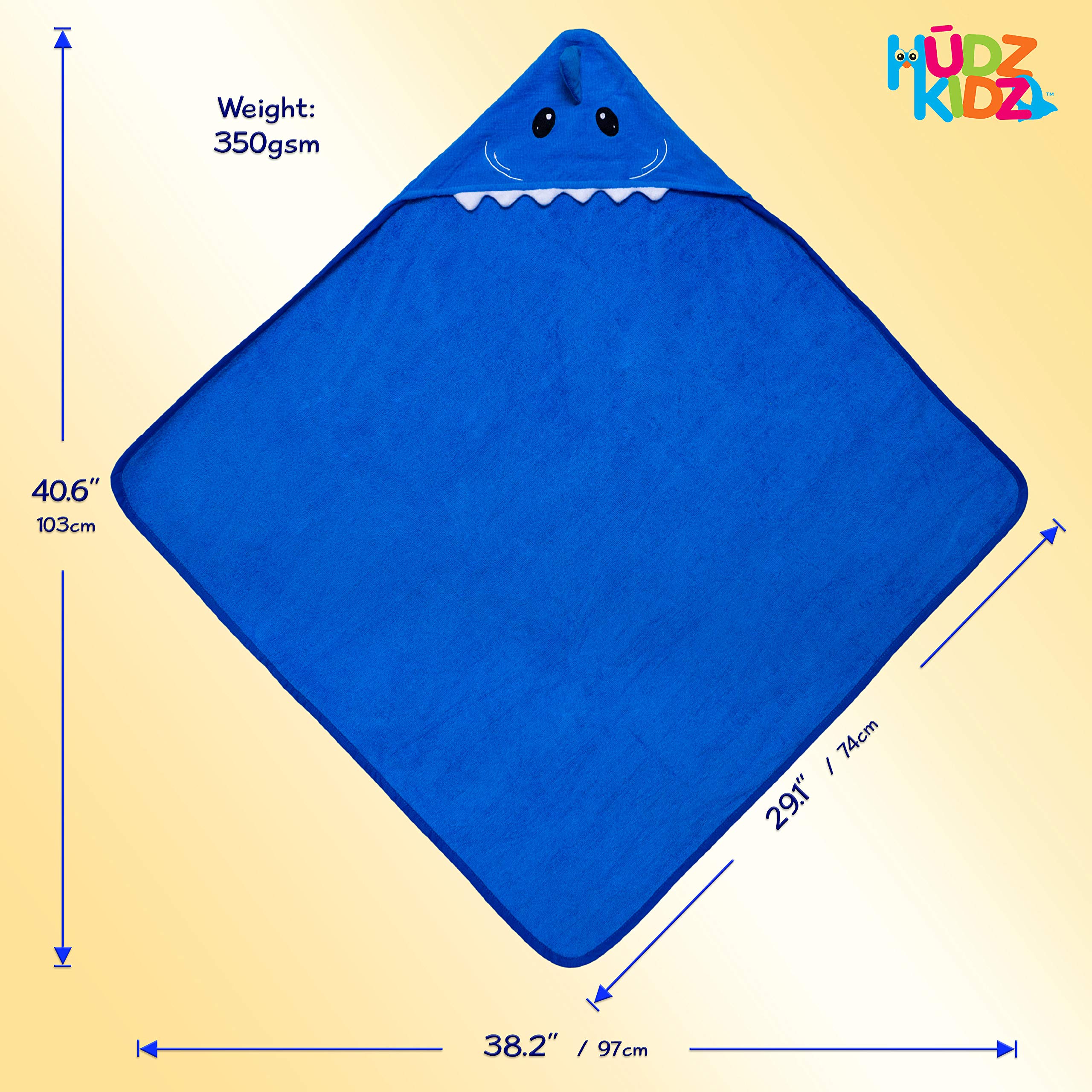 Hudz Kidz - Toalla para bebé con capucha, 100% algodón, perfecta para recién nacidos, Azul