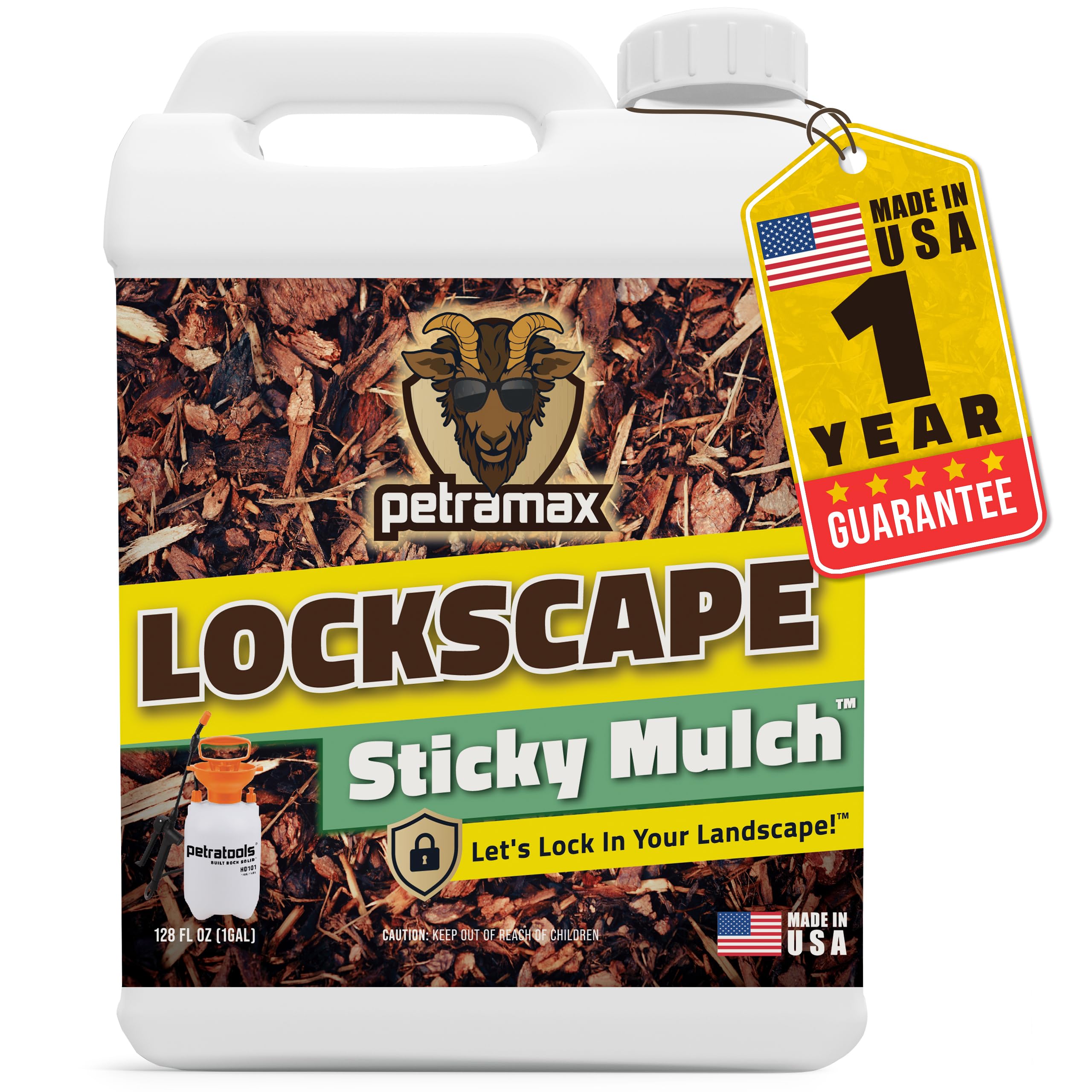 Lockscape Sticky Mulch Glue for Landscaping (1 Gallon) - Lasts Up to 2 Years, Non-Toxic, Ultra Concentrated Landscape Binder - Strong Mulch and Rock Glue for Landscaping Pea Gravel, Pine Straw & More