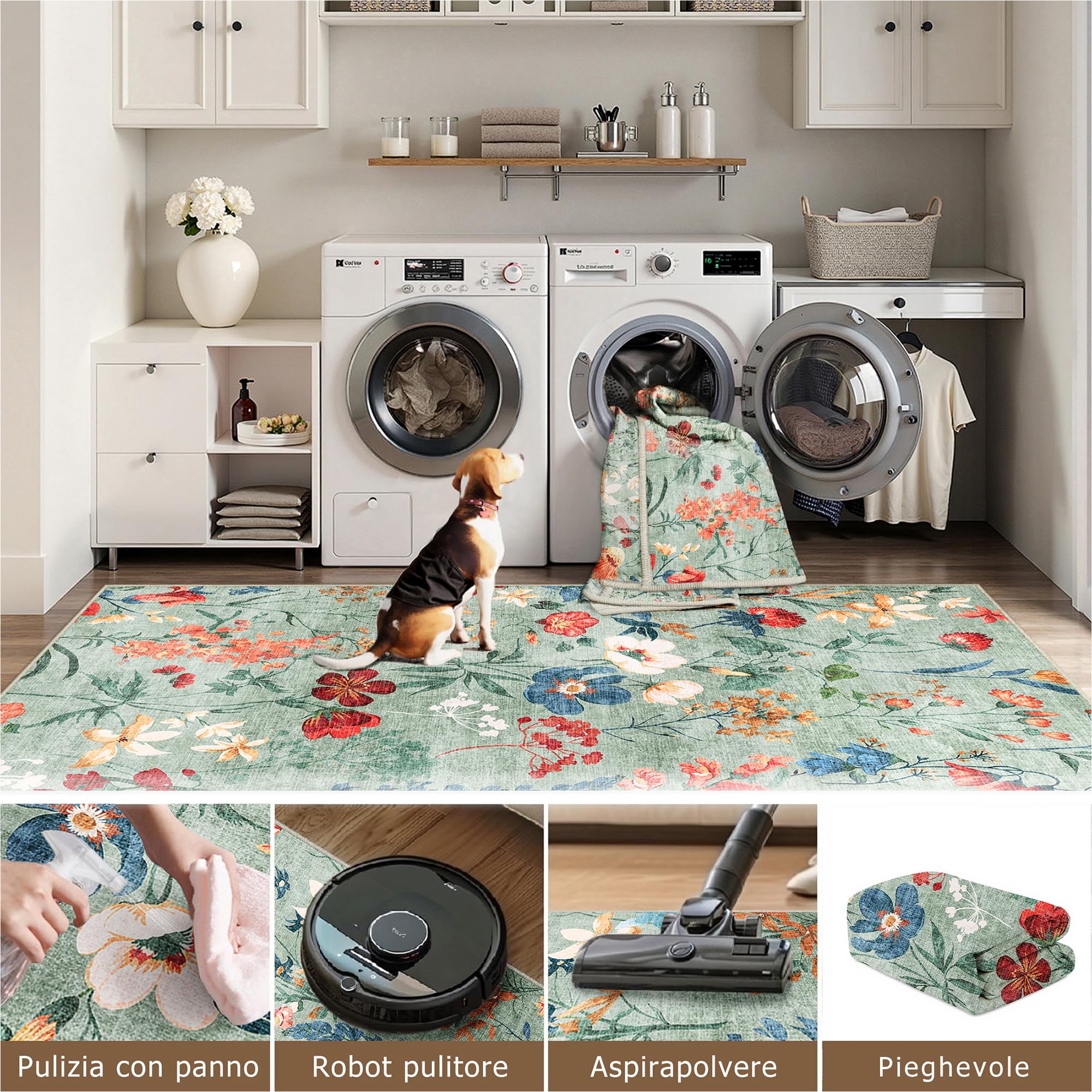 HUGEAR Verde Tappeto Salotto 160x230cm Camera Da Pranzo Antiscivolo Tappeti Lavabile In Lavatrice Carpet Moderno Motivo Floreale Esterno Pelo Corto Misure Grandi Cameretta Sala Rug
