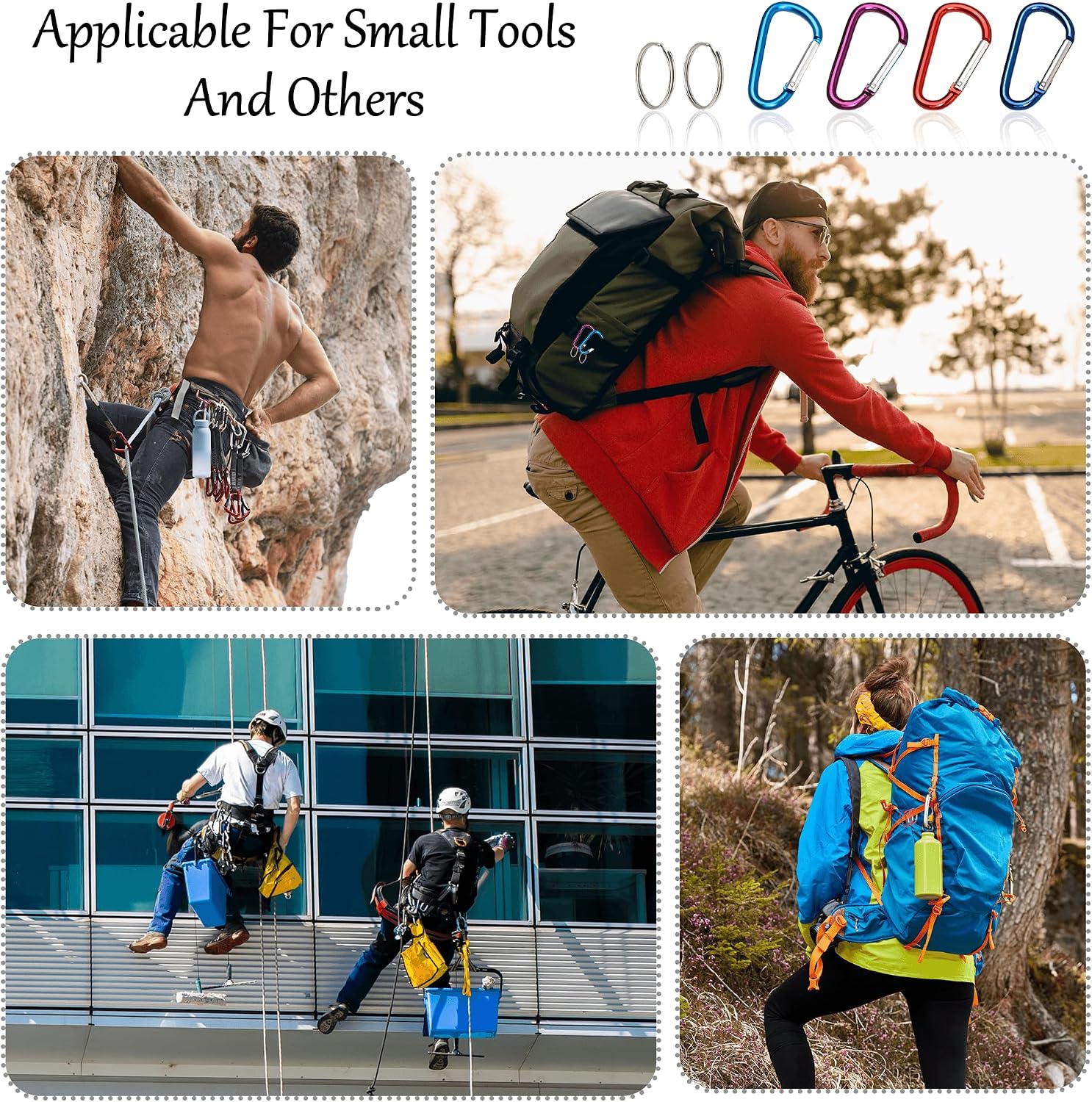 180 Pcs 1.8" Small Aluminum Clip Keychain Buckle Clip Bulk Mini Aluminum D Ring Shape Small Lock Spring Snap Hook with 180 Key Rings for Keys, Dog Leash, Camping Hiking Accessories（Multicolor）