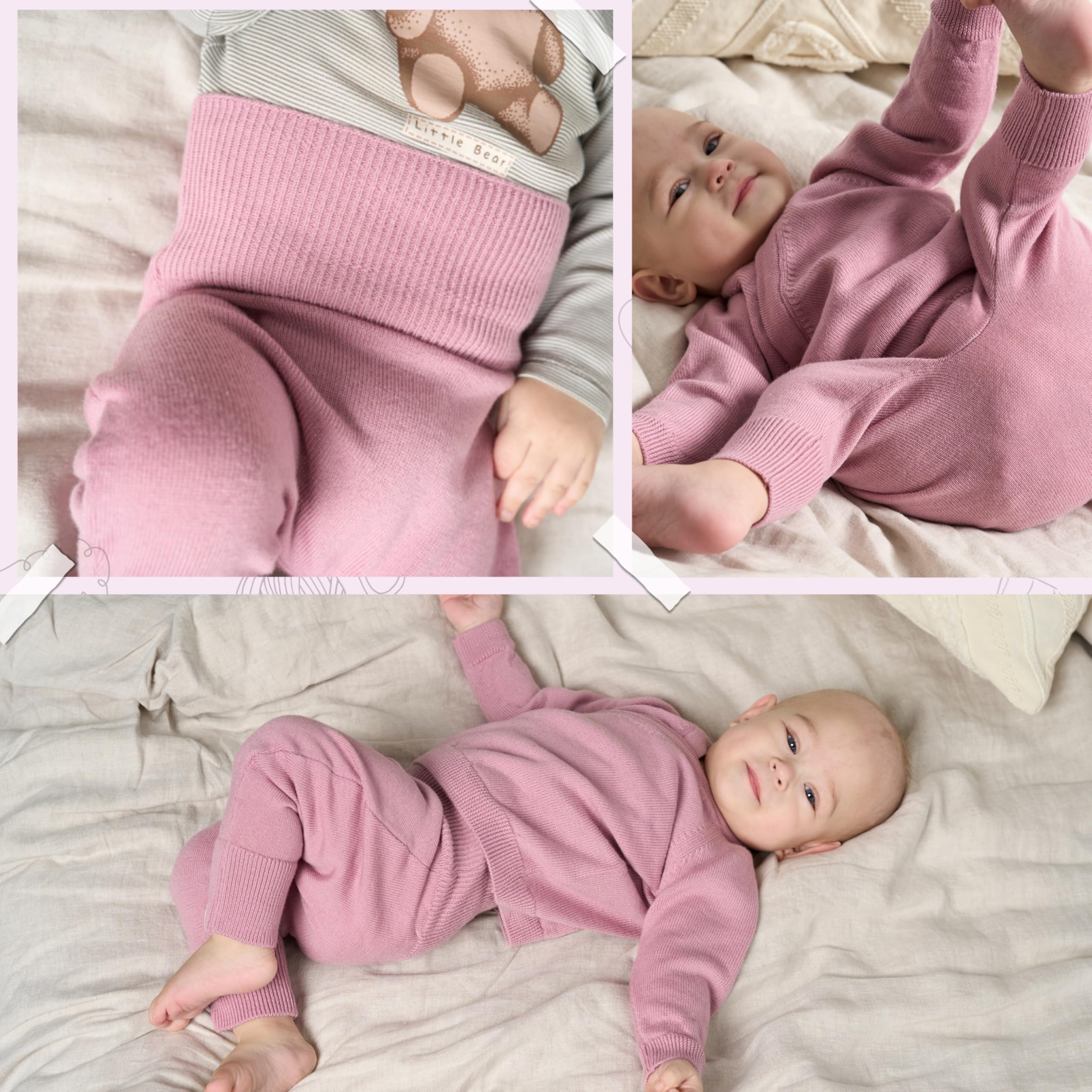 Livella | Bundhose & Wickeljacke aus 100 % Merinowolle – Baby Set in Creme oder Rosa (Gr. 50–62 oder 62-74) – Mitwachsend, OEKO-TEX zertifiziert, hautfreundlich & maschinenwaschbar