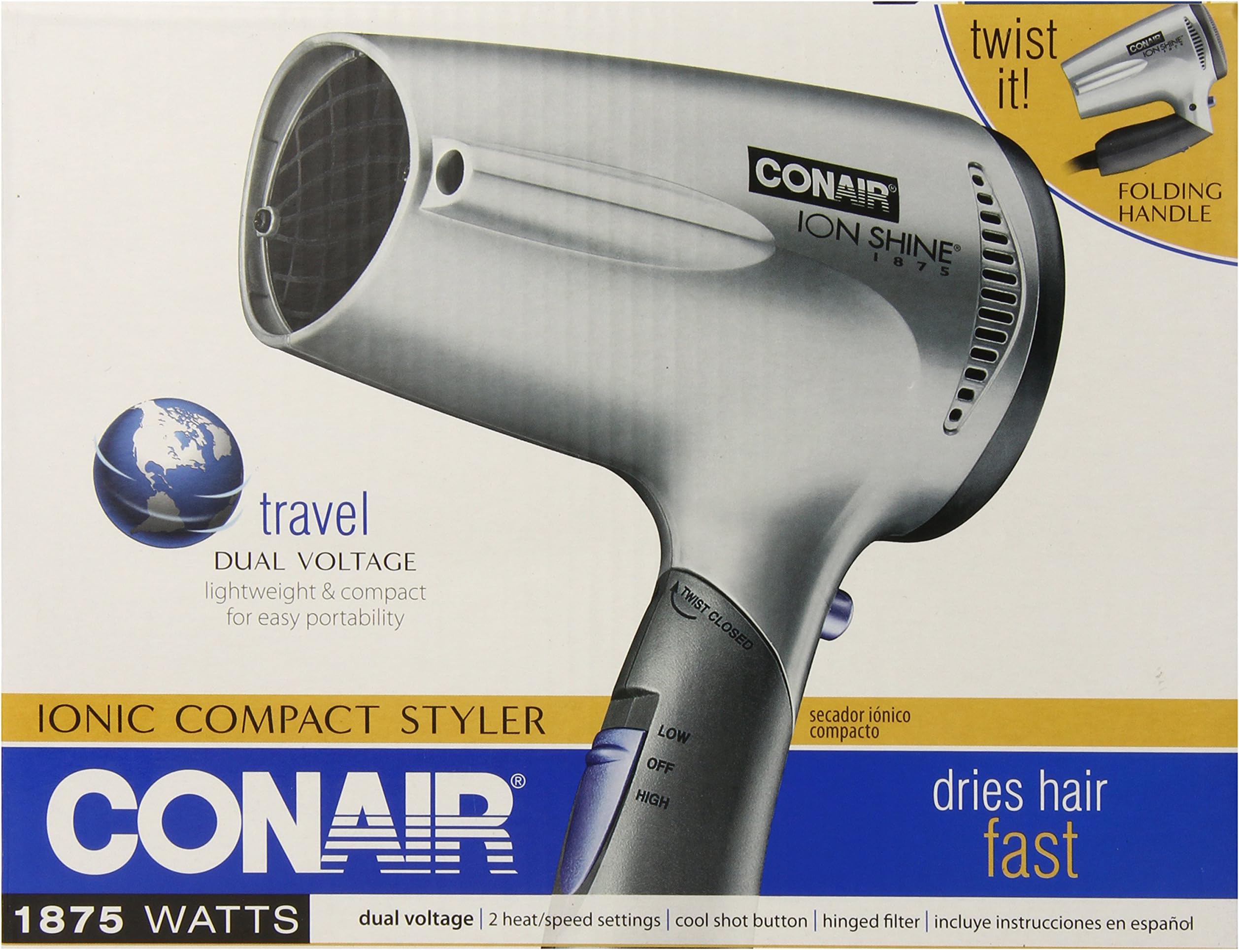 Conair 1875 Watt Ionic Technology Twist Folding Handle Hair Dryer