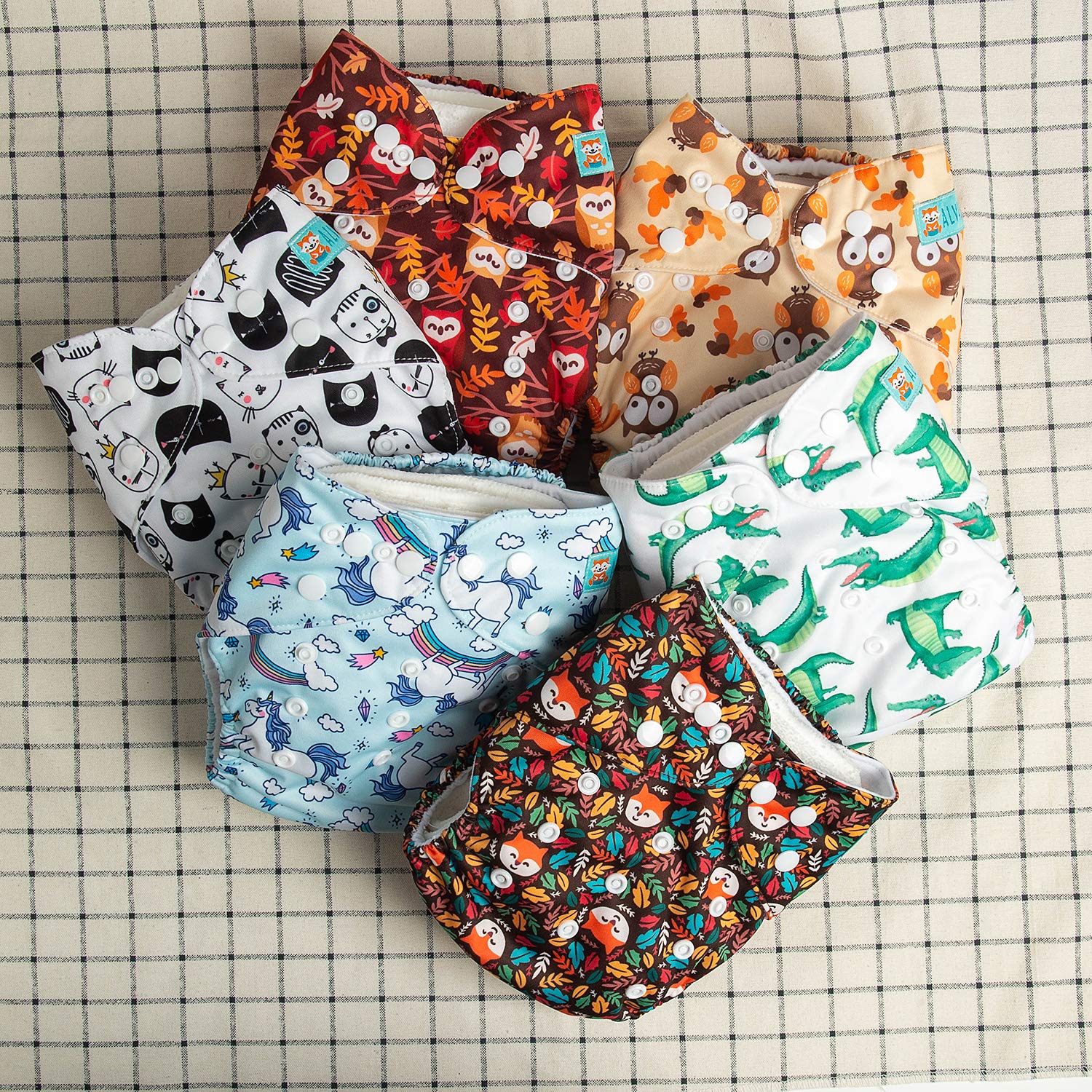 ALVABABY 6 pannolini lavabili regolabili con 12 inserti