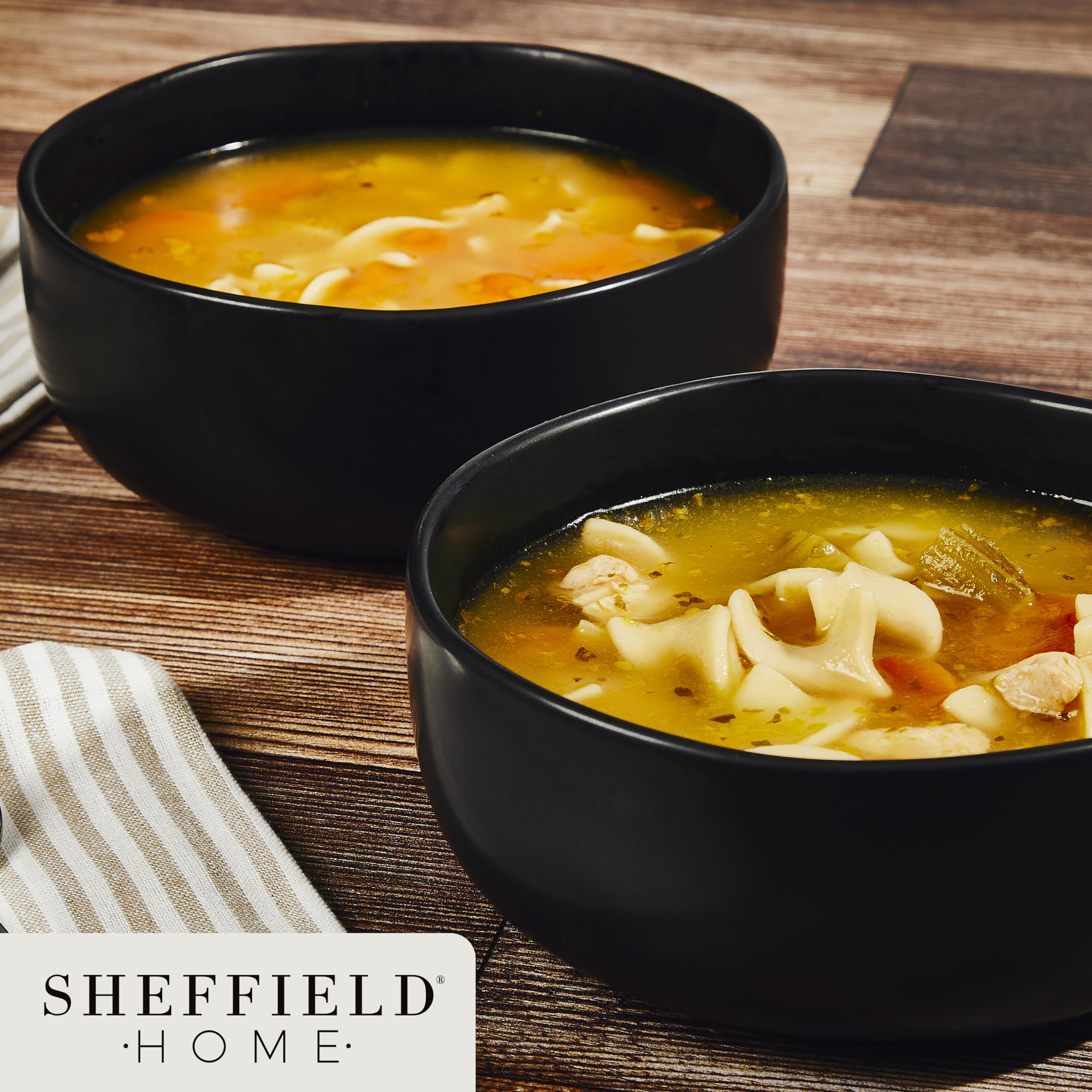 Sheffield Home Cuencos para cereales, juego de 6, 28 onzas, aptos para lavavajillas y microondas, elegantes y funcionales cuencos de desayuno para uso diario, color negro