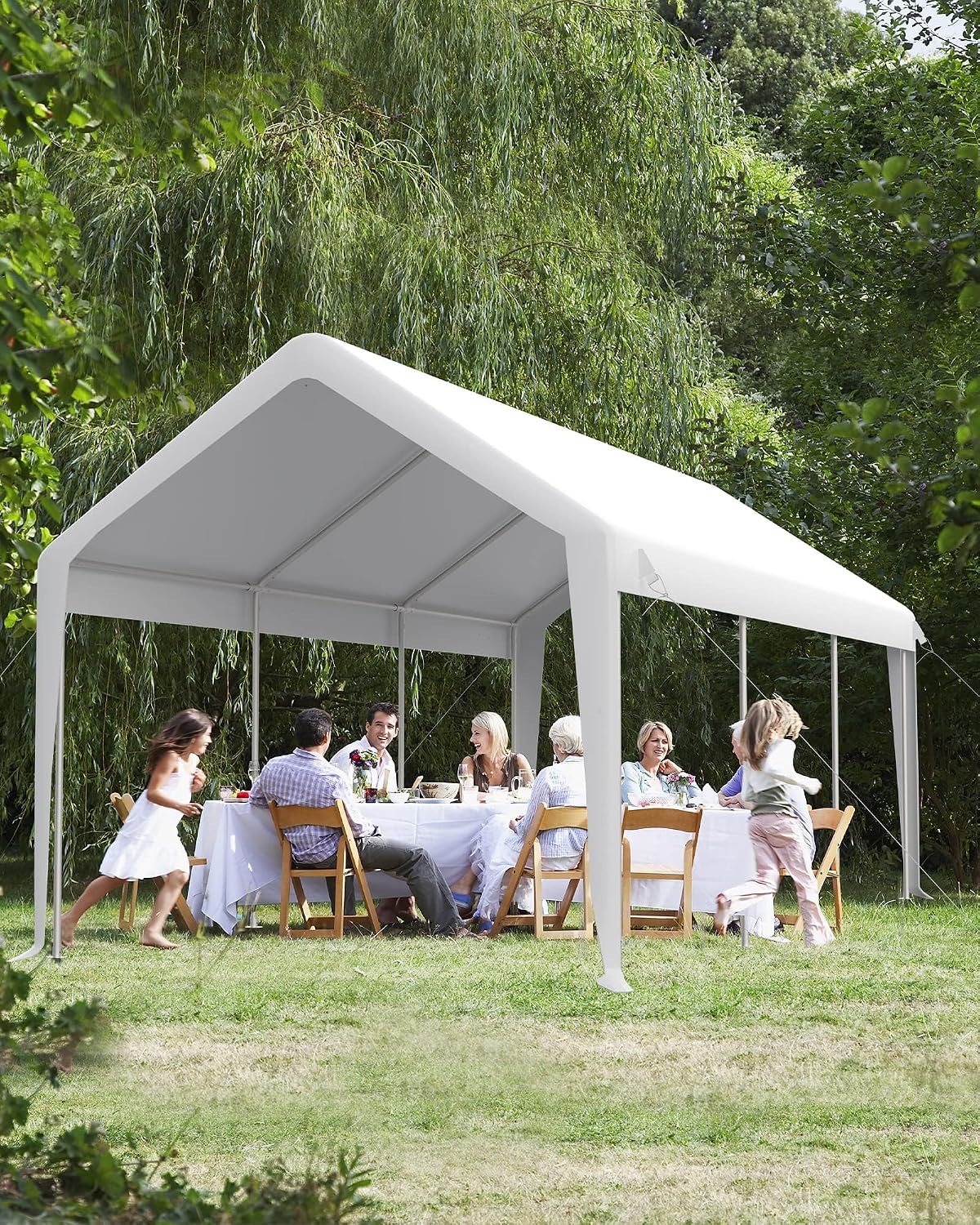13x20 ft Carport Canopy Replacement Cover, Garage Top Tent Shelter Tarp, Waterproof & UV Protected, Easy Installation with Ball Bungees, Ideal for Cars, Trucks, Boats, White (Frame Not Included)