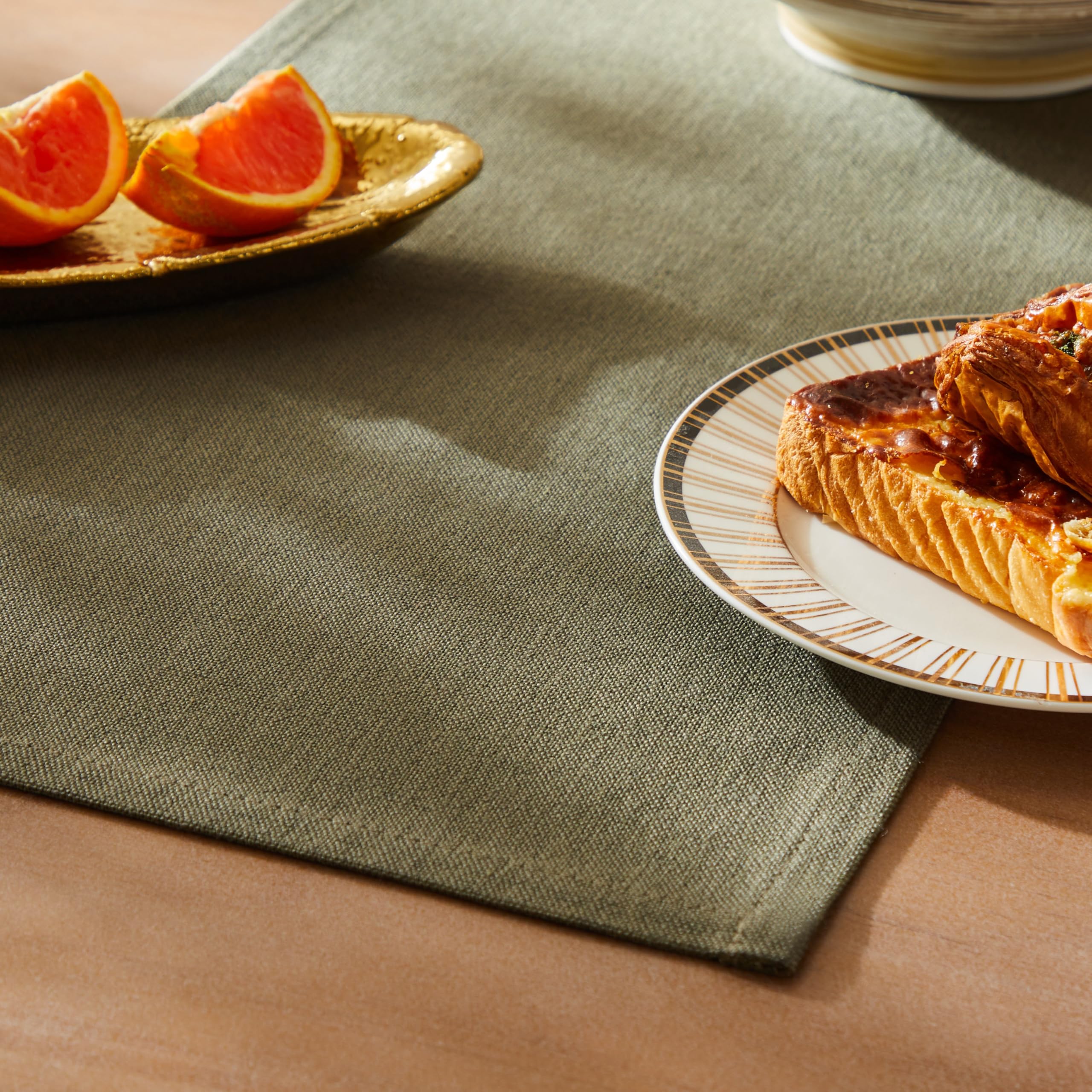 ZeeMart Rustic Cotton Linen Table Runner, 13x72 Inches Olive, Farmhouse Style Green Table Runners 72 Inches Long, Washable Kitchen Dining Table Decoration for Home Party Decor