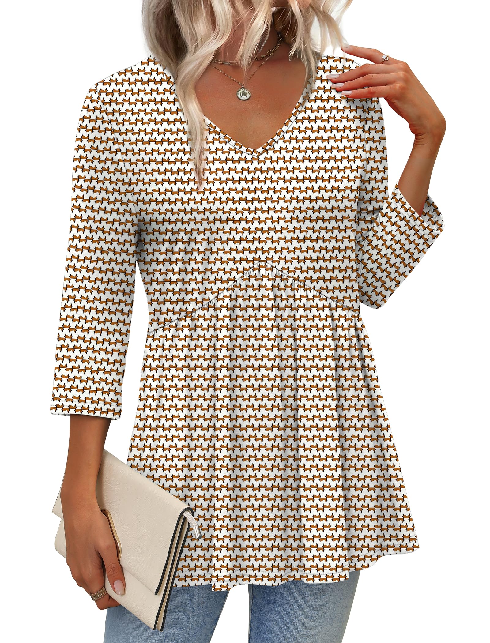3/4 Length Sleeve Womens Tops 2025 Blouses for Women Dressy Casual Fashion Clothing V Neck Babydoll Tops Fall Outfits