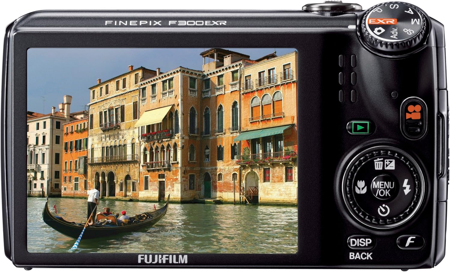 Fujifilm FinePix F300EXR angled view with lens extended
