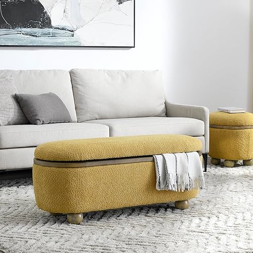 Banco de almacenamiento ovalado para dormitorio con patas ovaladas de madera maciza y tela decorativa suave, adecuado para bancos de entrada, salas