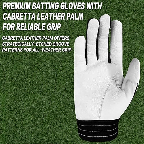 Miniatura 6 de FINGER TEN Guantes de bateo para hombres, jóvenes y adultos, para béisbol, sóftbol, cabretta, guantes de bateo de cuero, 1 par, para hombres y niñas