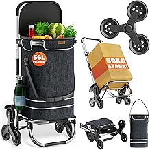MONZANA® 3-in-1 Shopping Trolley 56L up to 50 kg Foldable Removable Bag 6 Wheels Carry Strap Stair Climber Shopping Trolley Black Mottled