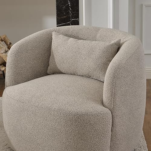 Miniatura 133 de KINWELL Juego de 2 sillas giratorias de barril Boucle de 34 pulgadas de ancho, sin montaje, sillones tapizados redondos, sillas decorativas, sofá