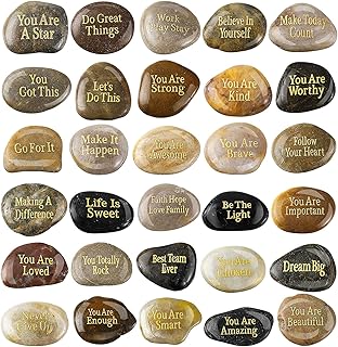 Sasylvia 30 Pcs Inspirational Stones Different Words Encouragement Engraved Rocks Bulk Garden Stepping Stones Outdoor Scripture Stones Gift Stones for Friends Family as Christmas Gift 1"-2" Each