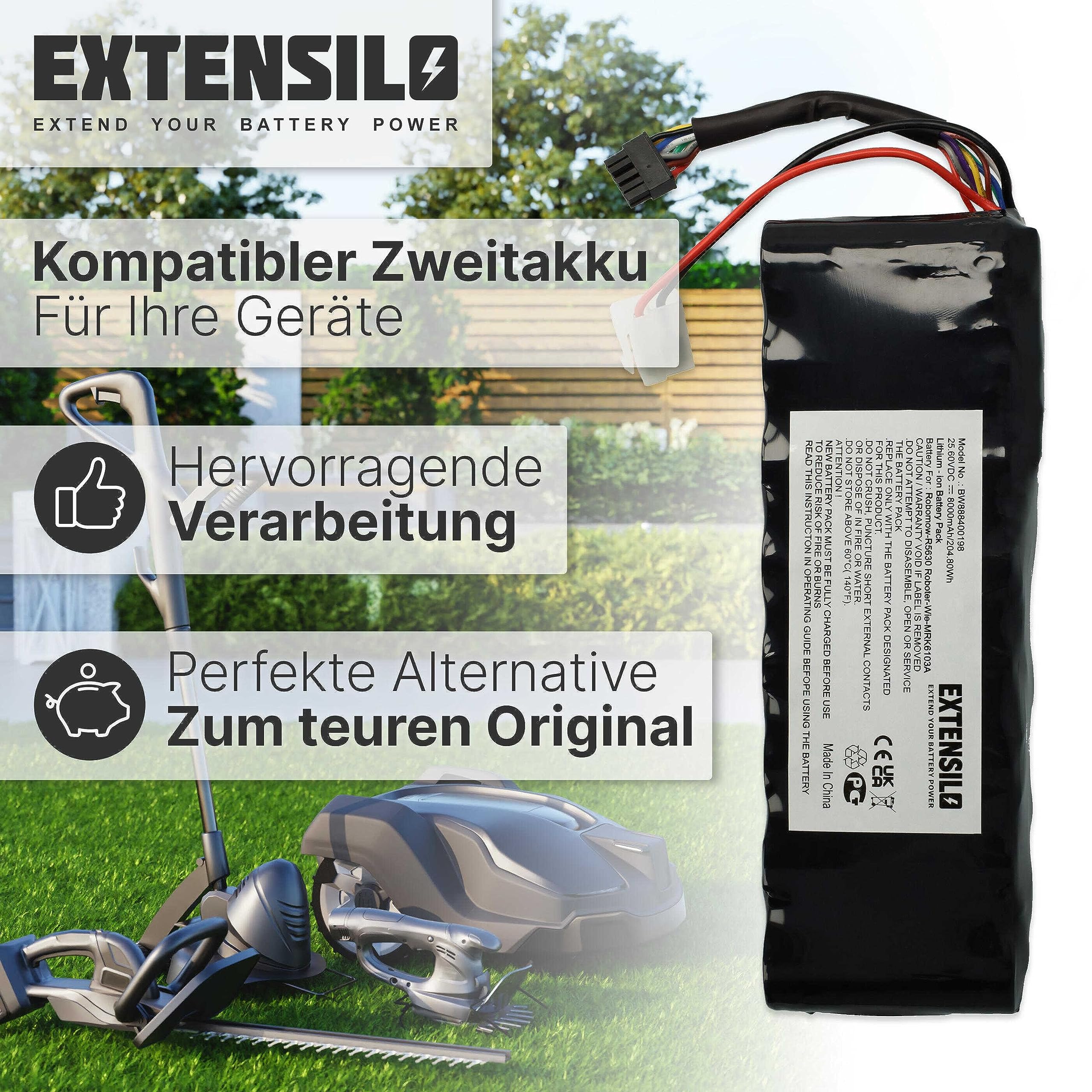 Akku kompatibel mit Robomow RS625, RS622, RS622 Pro, RS622U, RS615 Pro, RS615U Rasenroboter Rasenmäher (8000mAh, 25,6V, Li-Ion)
