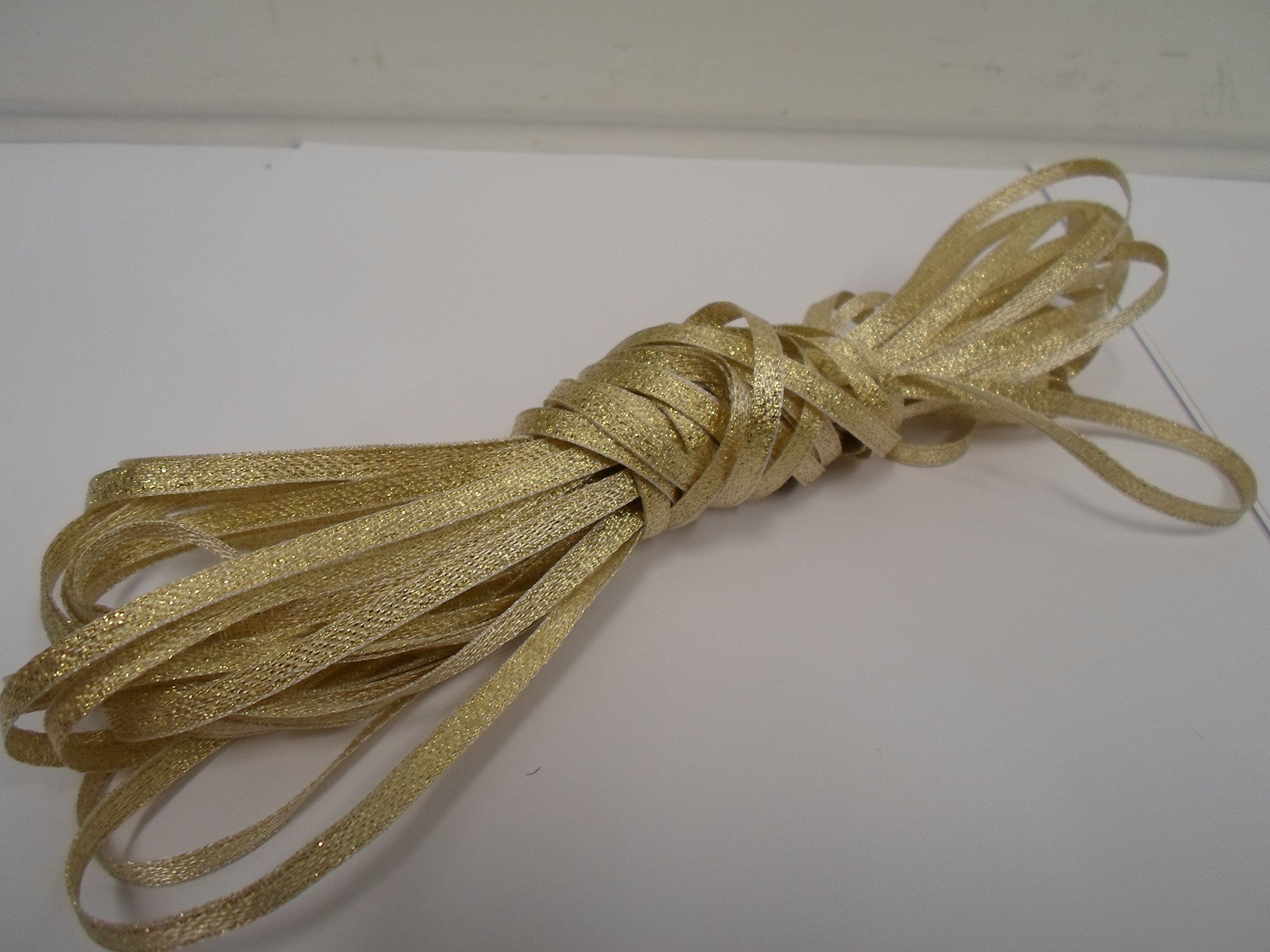 10 metres of 3mm Glitter Satin Ribbon Gold Double Sided