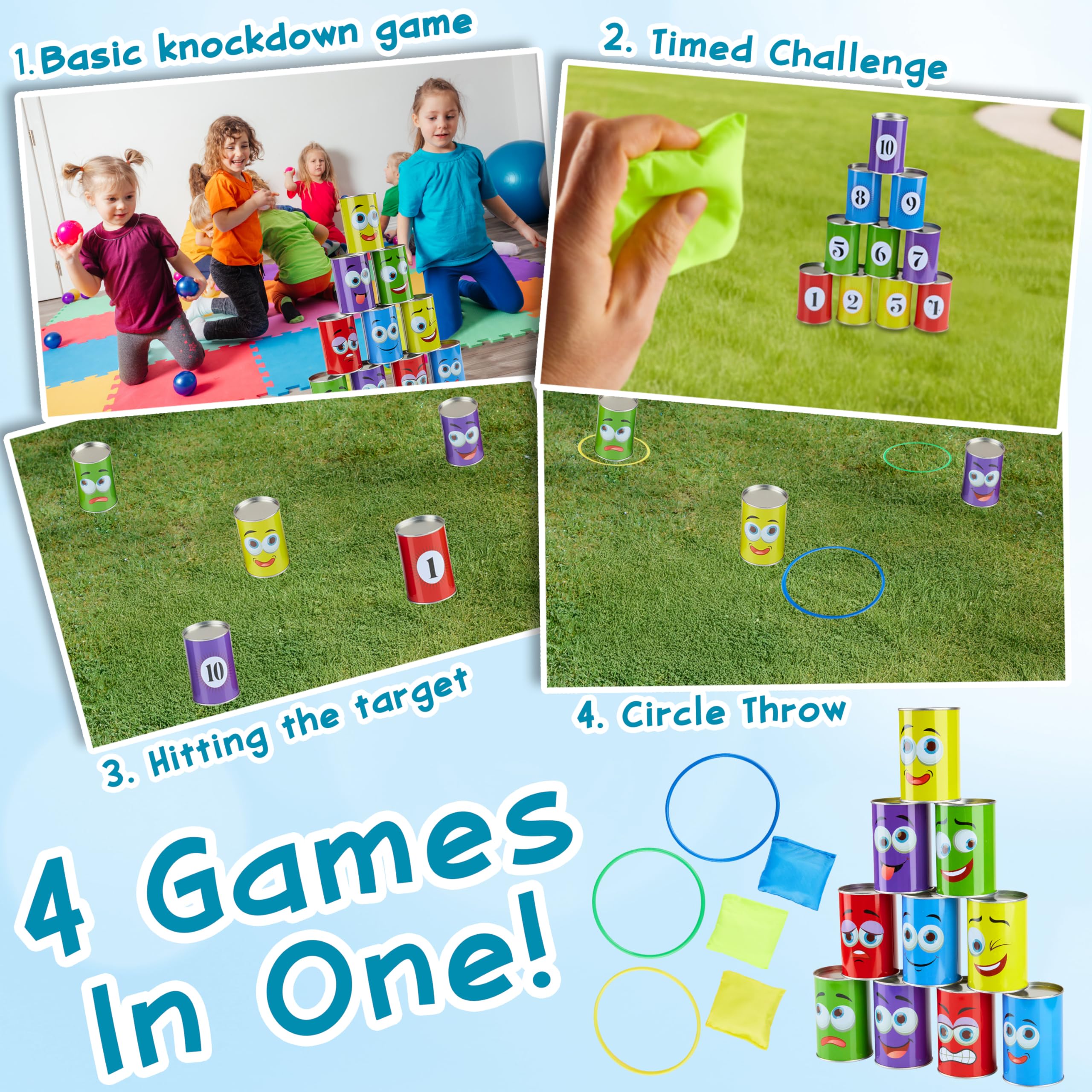 KreativeKraft Kids Games Outdoor Play Equipment for Kids Adults Family Garden Toys Sports Day Kit Egg and Spoon Race Ring Toss Sack Race Bean Bag Snakes and Ladders (Tin Can Alley) - Image 4