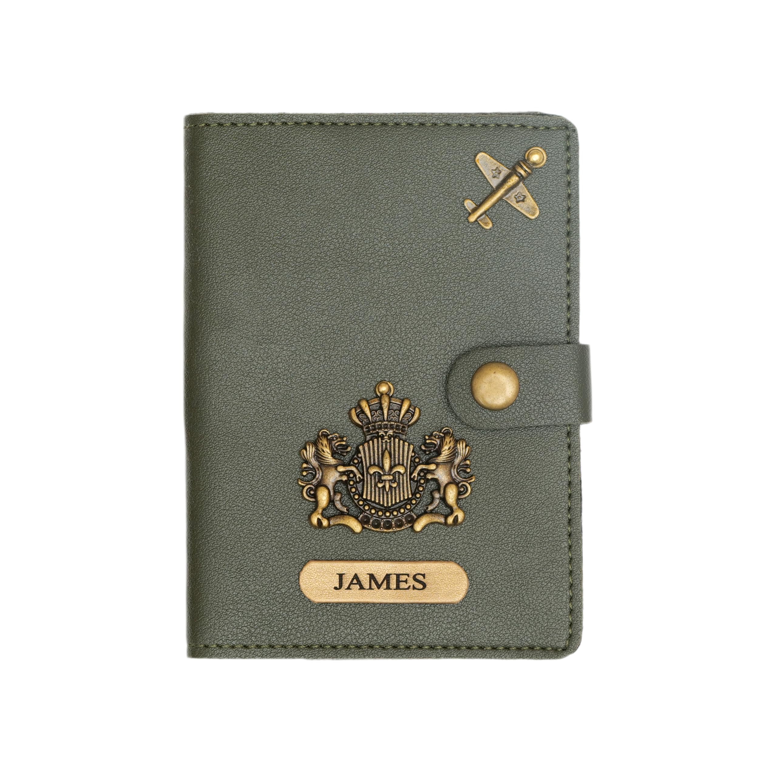 Personalized Passport Cover with Name & 2 Charms Customized PU Leather Travel Passport Holder with Button Stylish & Durable Passport Wallet for Men & Women (Olive Green)-image-23