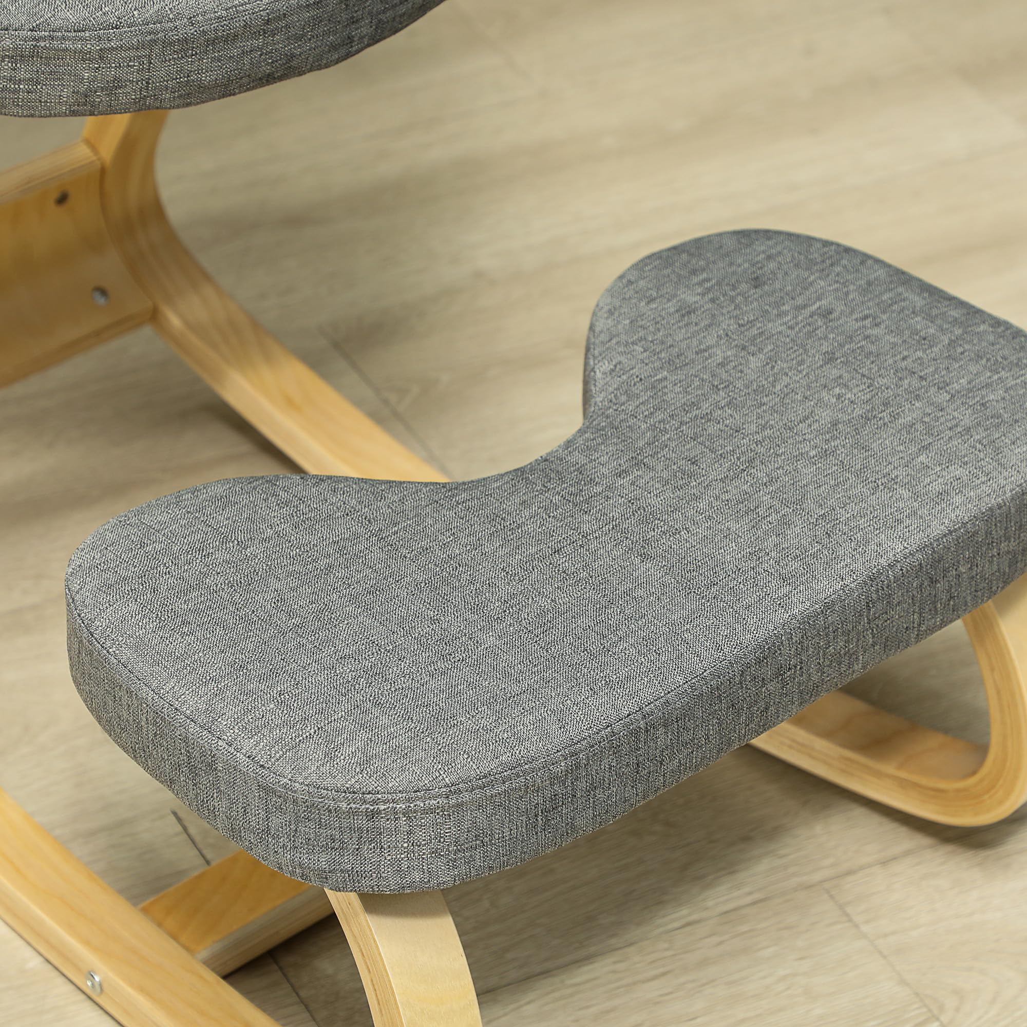 HOMCOM Siège Assis Genoux, siège Ergonomique en Bois à Bascule, Chaise à Genoux pour Bureau à Domicile, améliorer la Posture, maux de Dos, Gris