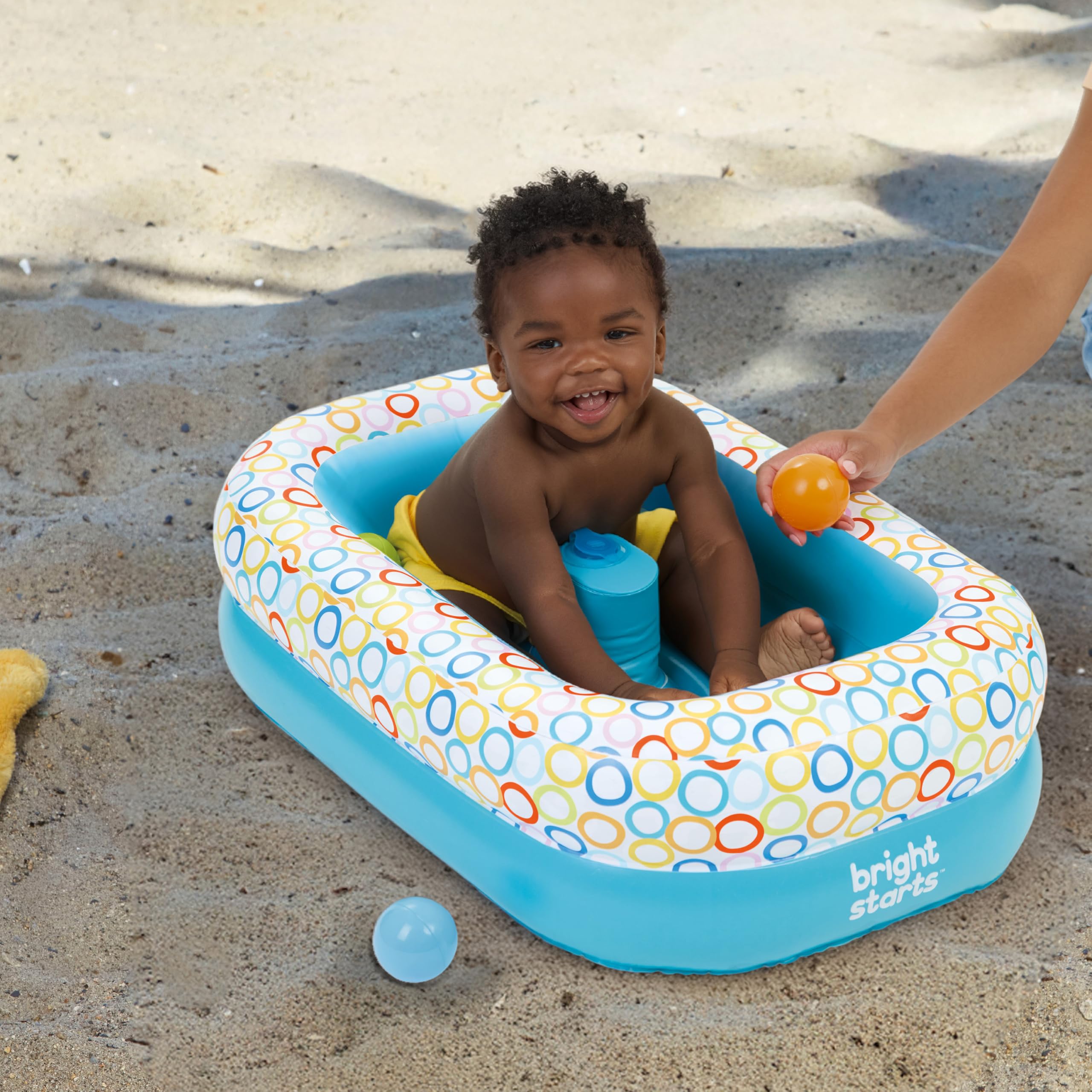 Bright Starts, 2 en 1 Bañera plegable y Piscina de Bolas, Bañera Hinchable para Bebé con Bomba de Aire Integrada y 8 Bolas Flotantes, Bañera inflable, Ideal para Bebés a partir de 6 meses