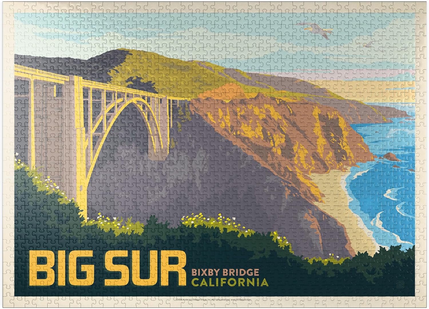 MyPuzzle Big Sur, California: Bixby Bridge, Vintage Poster - Premium 1000 Piece Jigsaw Puzzle for Adults