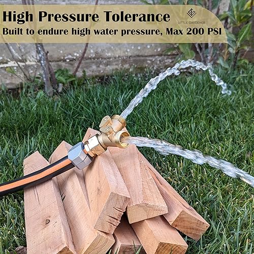 Miniatura 5 de Little Gardener Divisor de manguera de latón de 2 vías, cuerpo de metal, conector en Y y adaptador de manguera de jardín para uso en grifos al aire