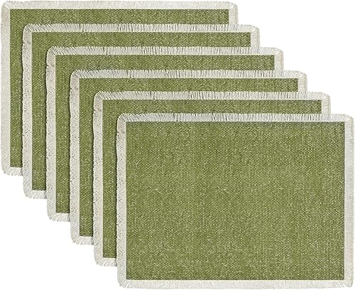 Miniatura 1 de Hausattire Juego de 6 manteles individuales de algodón deshilachado de 13 x 19 pulgadas, manteles individuales rústicos vintage bohemios, lavables