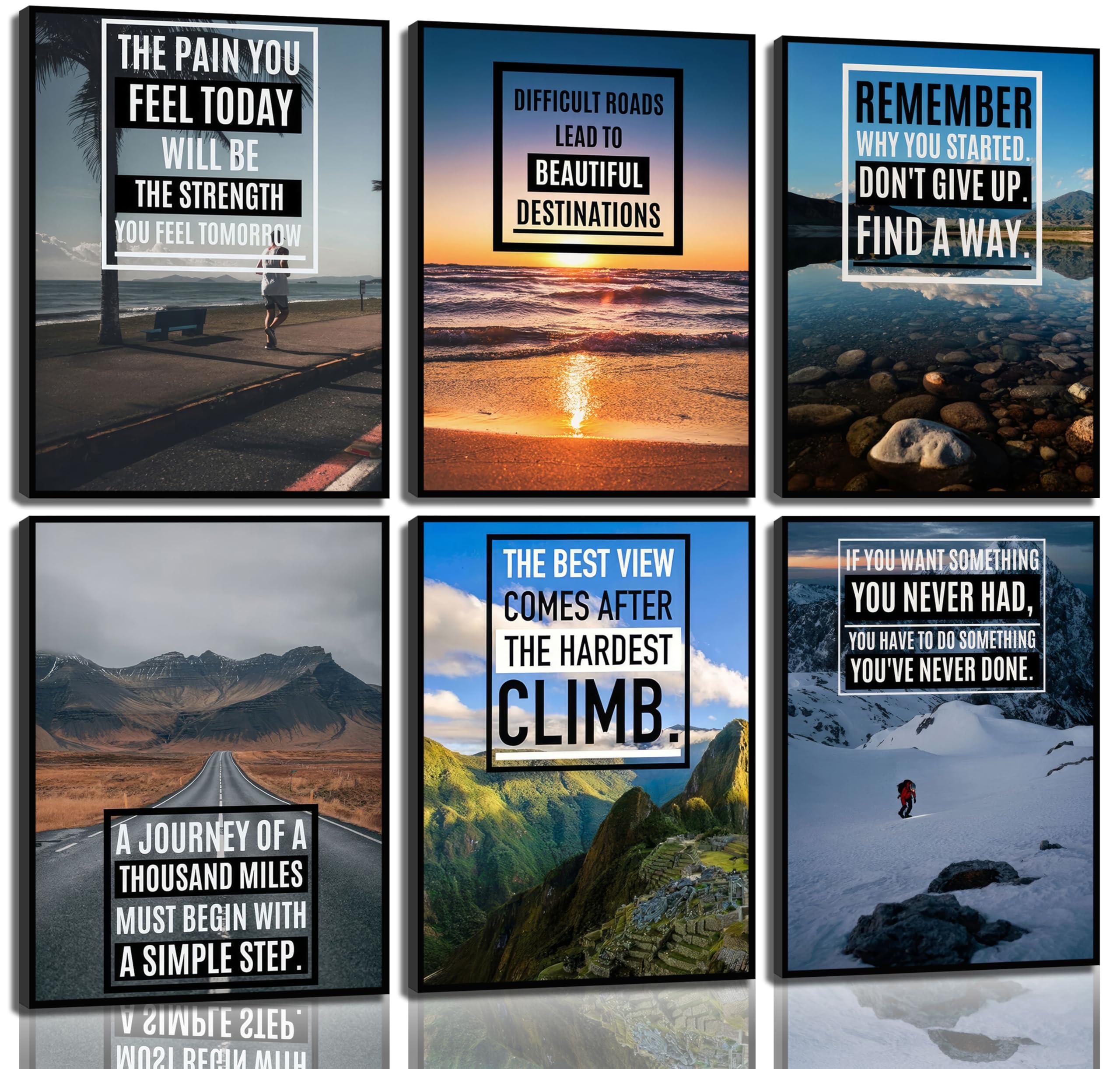 6pcs Motivational Wall Art Inspirational Prints With Uplifting Phrases Vibrant Pictures Natural Scenery Poster For Home Office, Gym, School Classroom And Bedroo