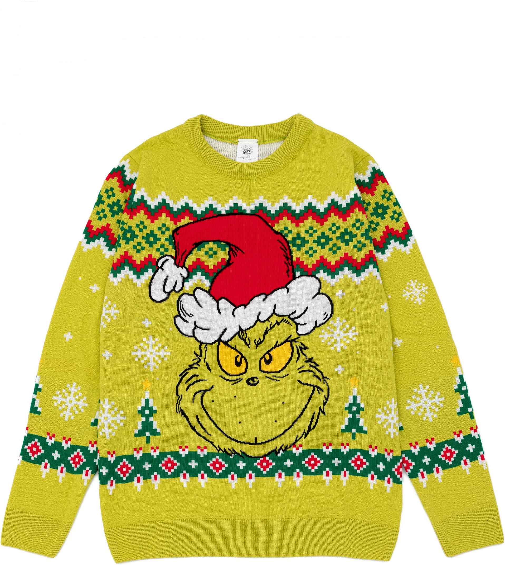 The GrinchMen's Knitted Christmas Jumper | Green Festive Holiday Long Sleeve Sweater for Adults | Iconic Warm & Stylish Knitwear Top | Pullover Knit Movie Gift Merchandise for Him