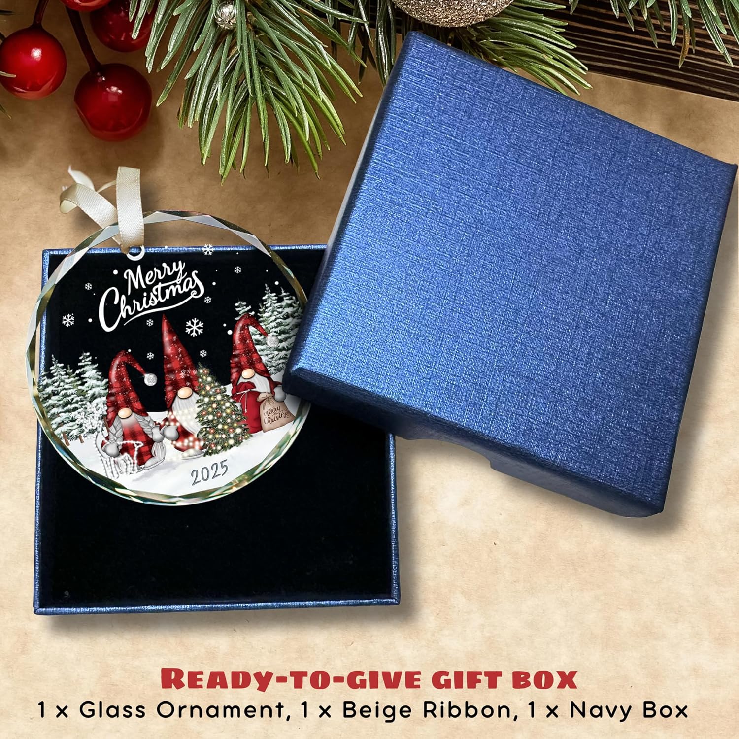 Gnome Ornaments - Gnome Christmas Ornament 2025 - Holiday Gnomes Ornaments for Christmas Tree - Gifts for Gnomes Lovers, Family, Friends - Glass Hanging Ornament - Image 4