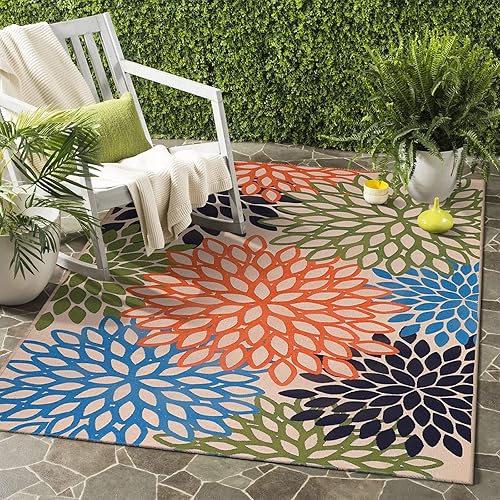 KIMODE Indoor Outdoor Rug 4x6 Reversible Washable Tropical Floral Patio Rug Multicolor Outdoor Deck Rug Easy Clean Cotton Woven Floor Carpet Area Rug for Living Room,Backyard, Porch,Bedroom