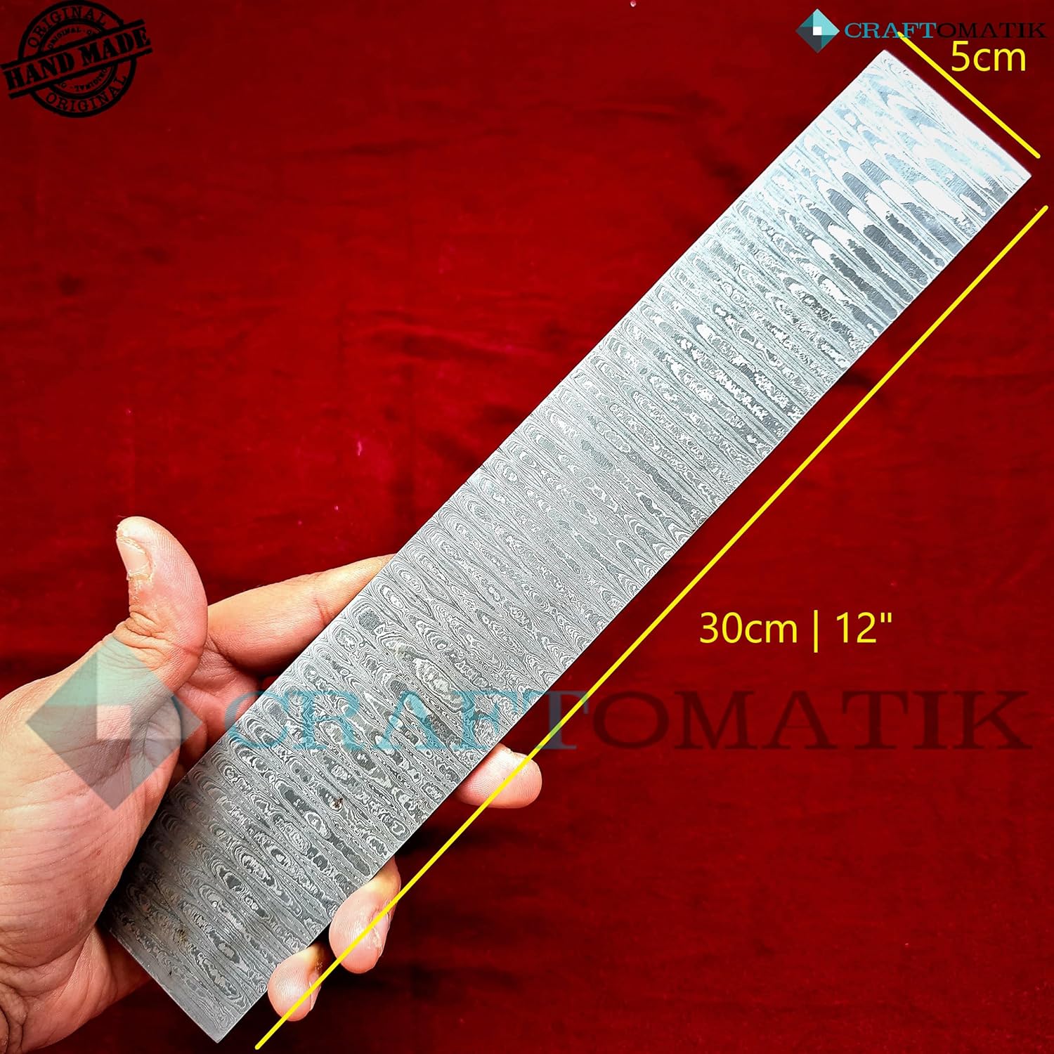 Damascus Plate Stainless Steel | Raw Steel Damascus Plate | 1095 + 15N20 Damask Steel | 30 cm - 12 Inches | Ladder Pattern - DB05